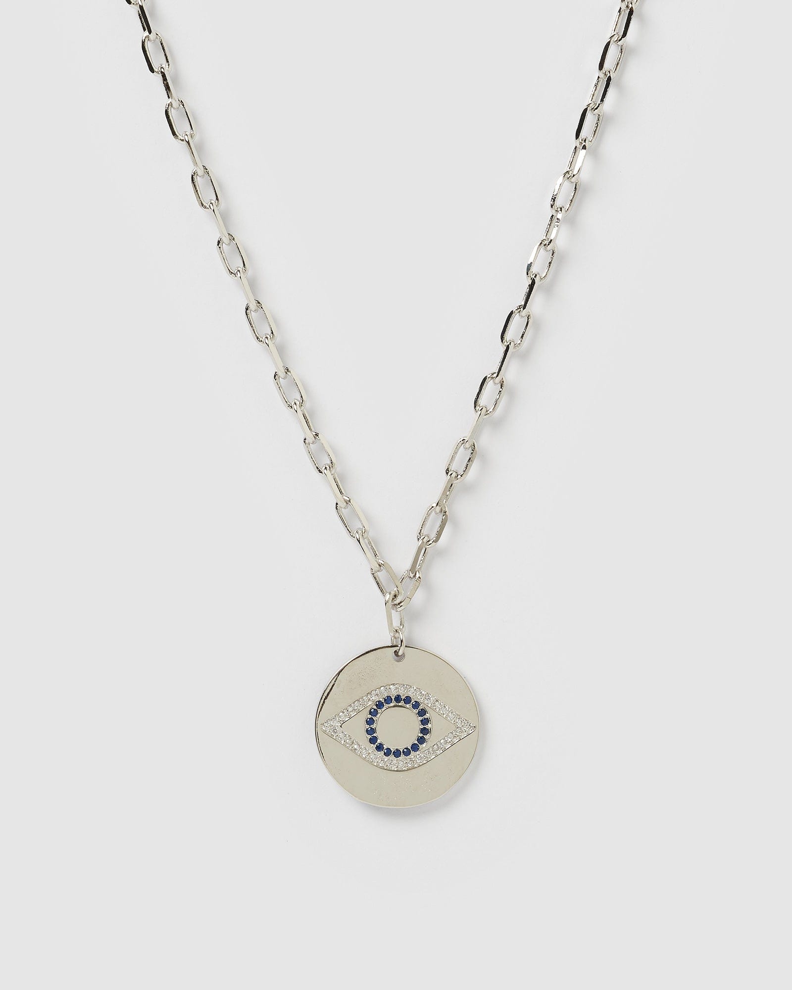 Izoa Aria Embellished Silver Eye Necklace - Elegant Dainty Pendant Jewelry for Women, Perfect for Date Night, Parties & Special Occasions