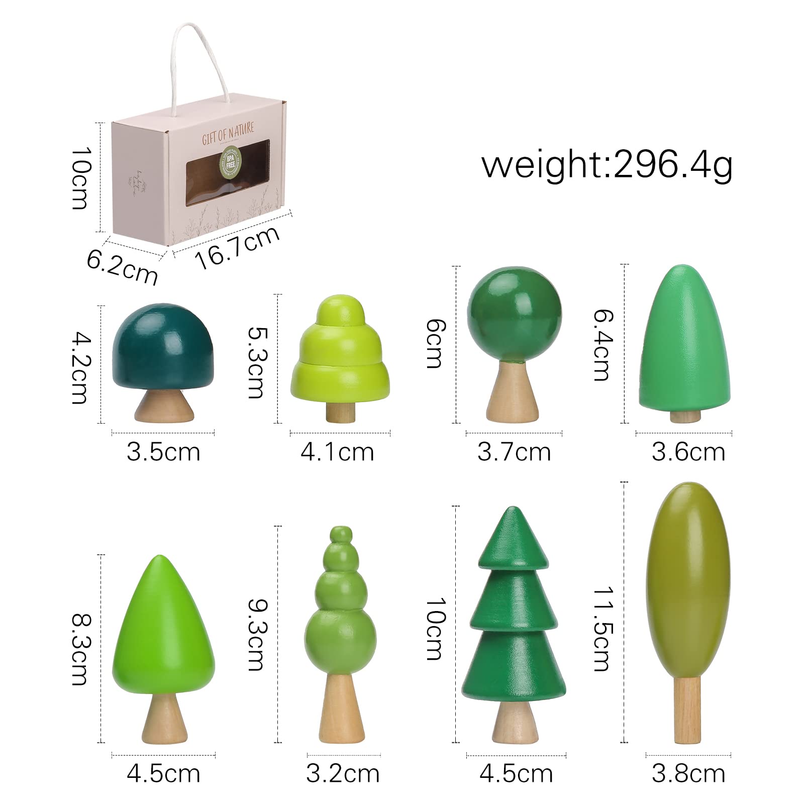 OESSUF 8Pcs Wooden Tree Toy Set - Natural Woodland Trees for Kids, Creative Toddler Arts & Crafts, Educational Forest Playset - Perfect for Pretend Play, Nature Learning, and Montessori Classroom Activities