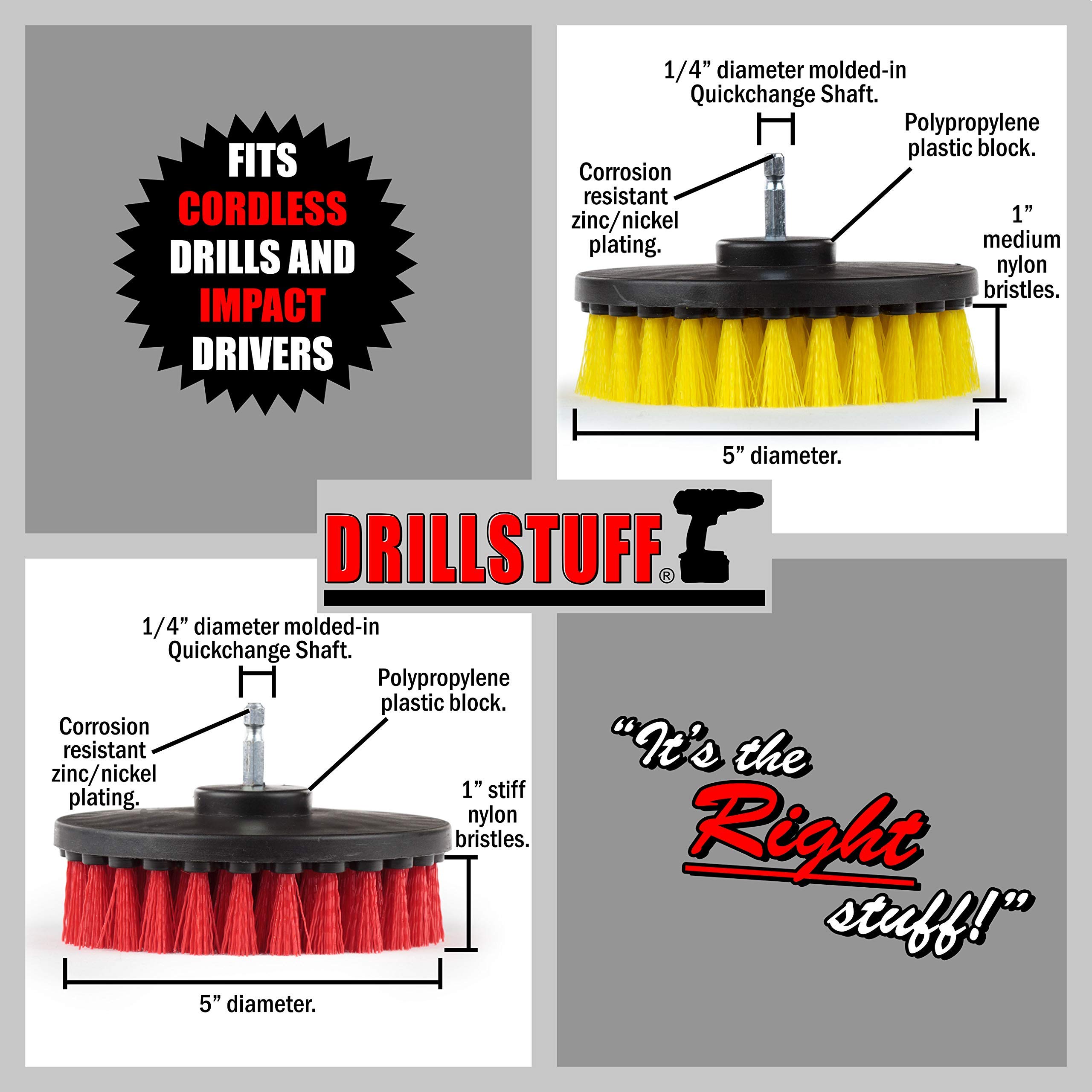 Drill Brush Cleaning Kit for Outdoor, Deck, Concrete & Bathroom - Hard Water Stain Remover for Shower, Bathtub, Tile & Grout - Multi-Surface Scrubber for Flooring, Bird Bath & Bath Mat (Perfect for Deep Cleaning & Stain Removal)