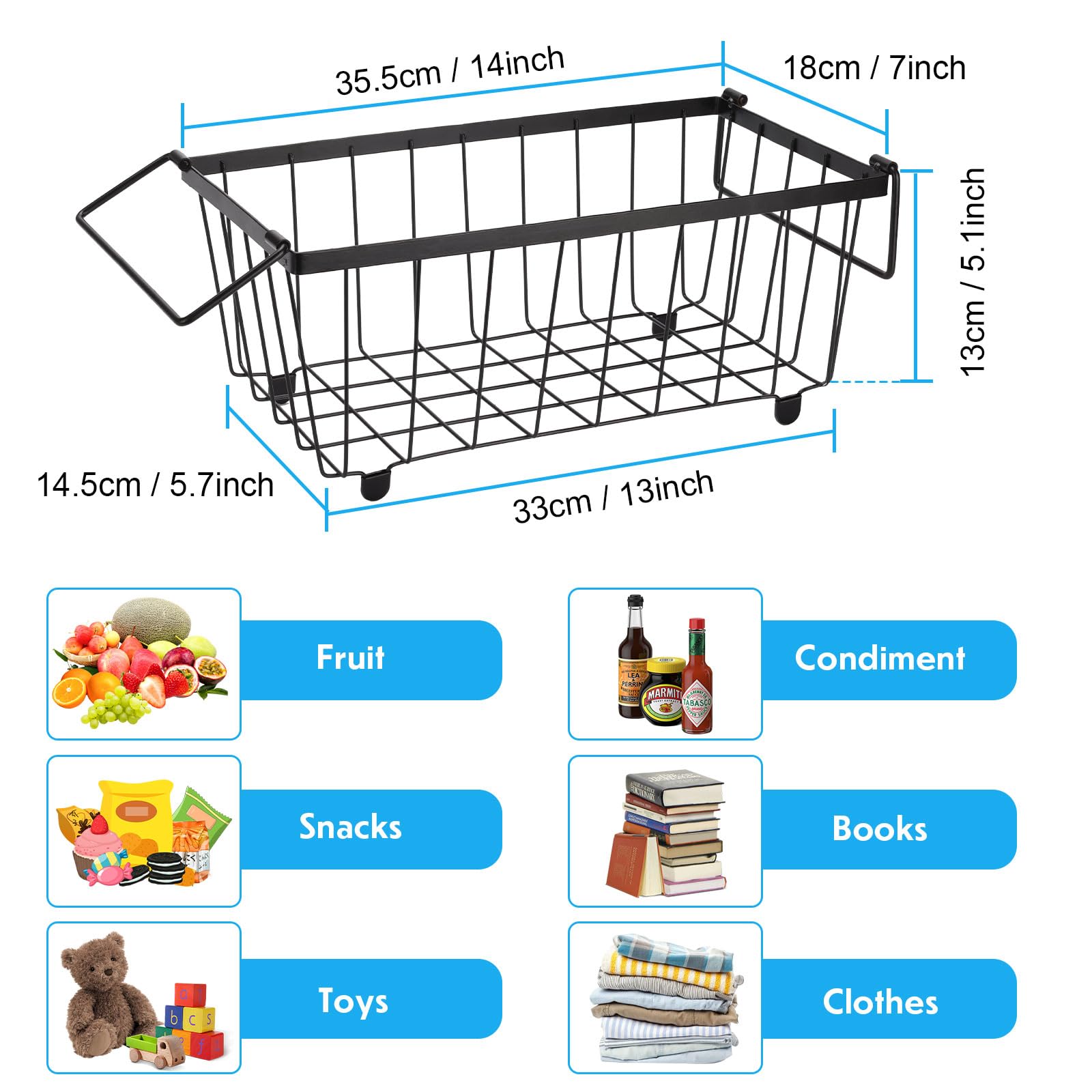 4 Pack Stackable Freezer Organizer Bins - Metal Wire Storage Baskets with Handles for 5 & 7 Cu.FT Chest Freezers - Pantry & Deep Freezer Organization - Perfect for Frozen Food Storage & Kitchen Organization