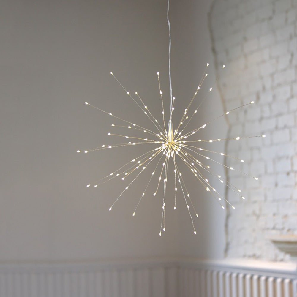 Silver Starburst LED Hanging Light - Modern Chandelier for Dining Room, Bedroom & Living Room - Energy Efficient Decorative Ceiling Fixture for Home Decor