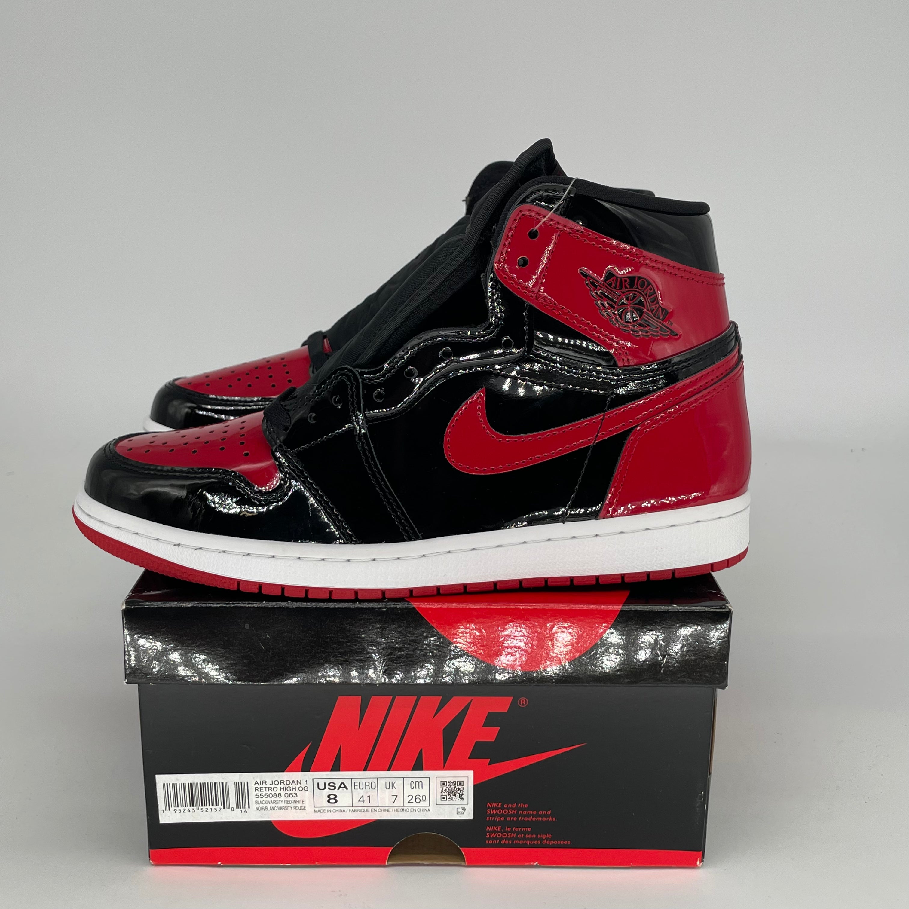 Original Air Jordan 1 Retro High OG 'Patent Bred' Basketball Shoes - Men's Size 8 / Women's Size 9.5 (Style: 555088-063) - Perfect for Sneaker Collectors & Streetwear Fashion