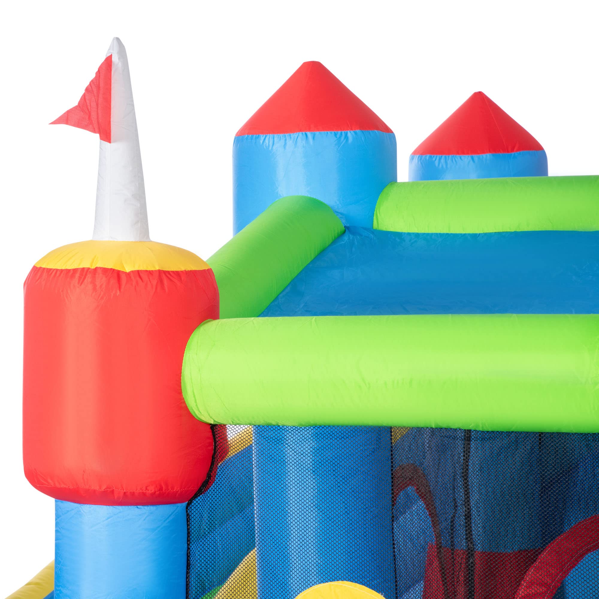 Outsunny 6-in-1 Inflatable Bounce House with Slide, Climbing Wall & Water Cannon - Kids Outdoor Water Play Bouncer with 2 Min Quick Inflation Pump - Perfect for Backyard Parties, Summer Fun & Birthday Celebrations