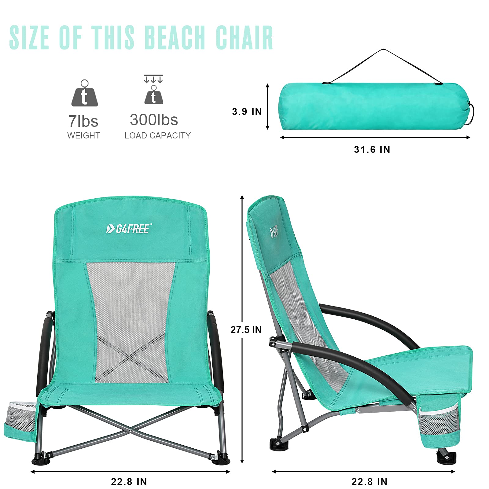 G4Free Folding Beach Chair with Mesh Back - Portable Backpack Camping Chair for Adults, Perfect for Beach, Picnic, Travel & Outdoor Relaxation