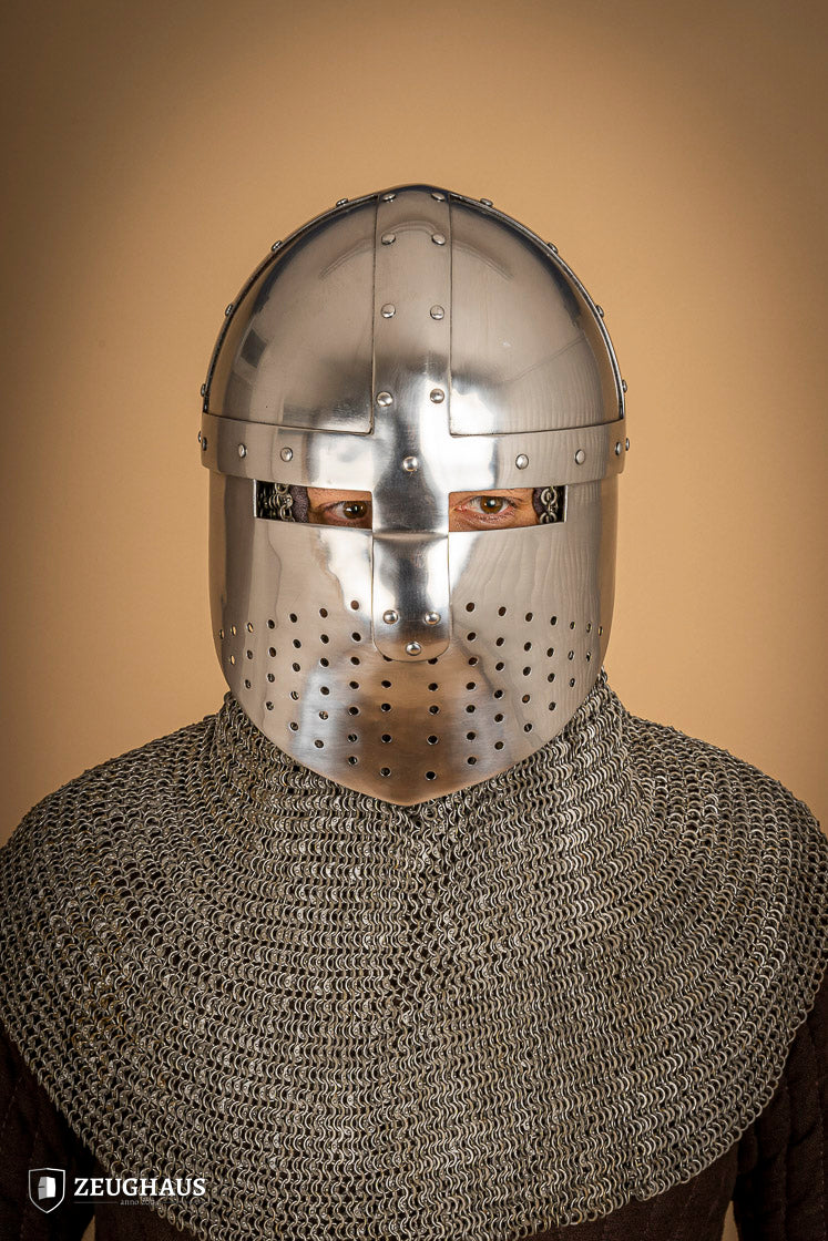 Medieval Spangenhelm Helmet with 2mm Polished Steel Face Guard - Perfect for LARP, Cosplay, and Historical Reenactments