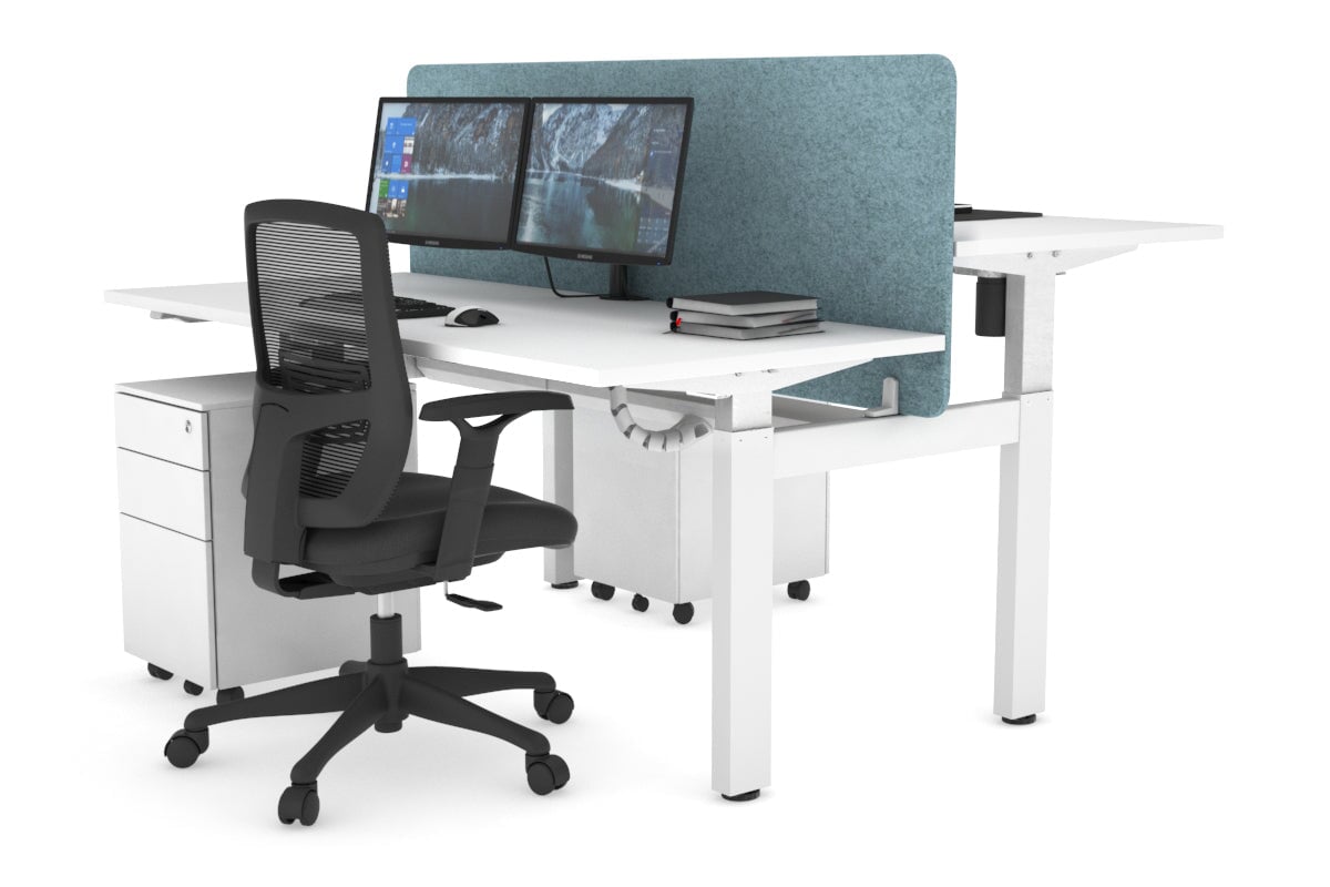 Adjustable Height 2-Person H Bench Workstation - White Frame [1400L x 700W] - Perfect for Office, Home Office, and Collaborative Workspaces
