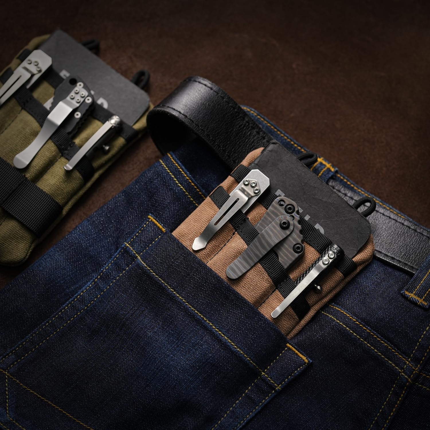 Viperade VE1-OW Waxed Canvas EDC Pouch Organizer for Men - 3 Tool Slots & Zipper Pocket - Perfect for Everyday Carry Gear, Tactical Accessories & Outdoor Adventures