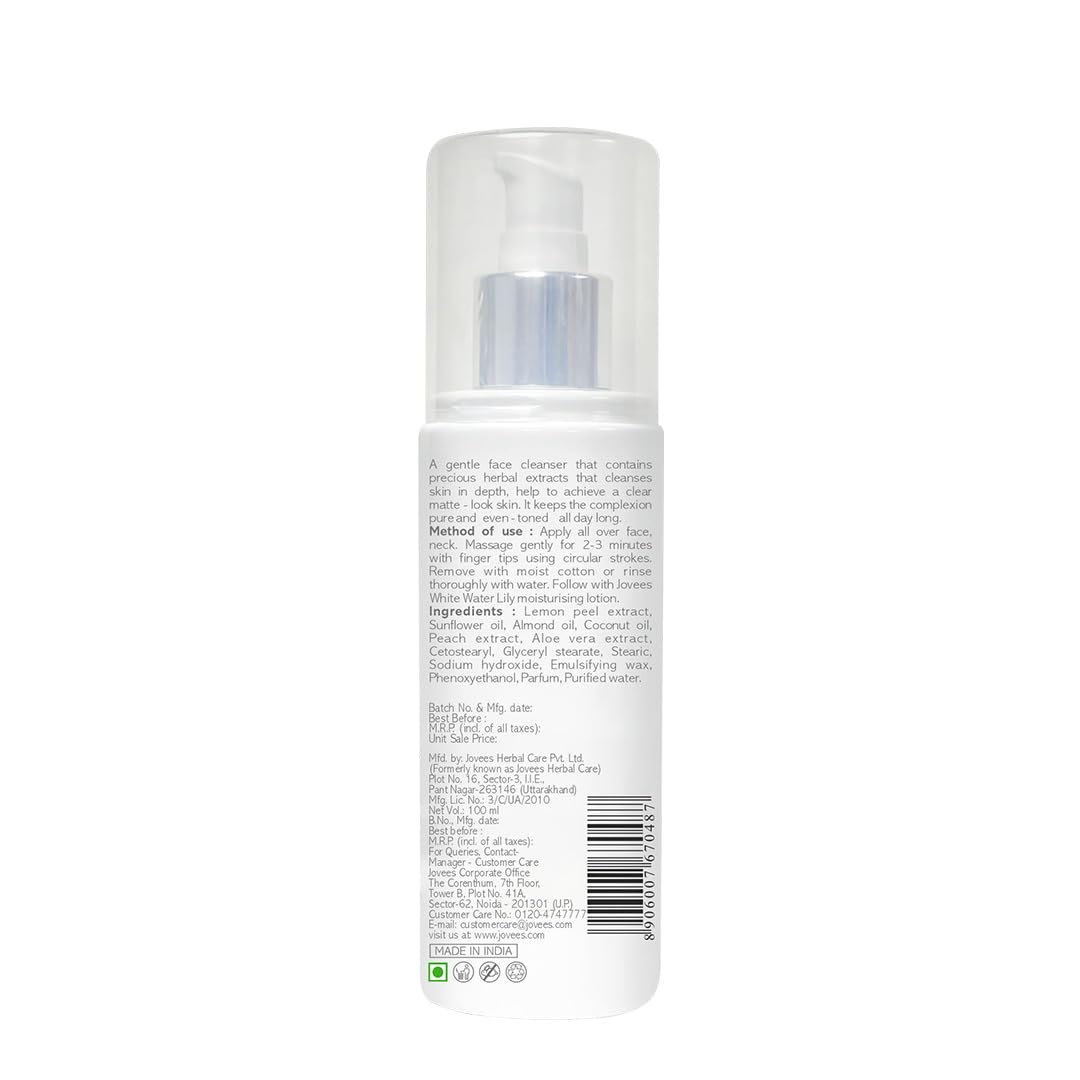 Jovees Herbal Citrus Cleansing Milk with Lemon Peel, Almond & Coconut Oil - Gentle Face Wash for Soft, Clean & Healthy Skin | Makeup Remover & Dirt Cleanser for Normal to Dry Skin | Perfect for Daily Skincare Routine & Post-Makeup Cleansing - 100ml