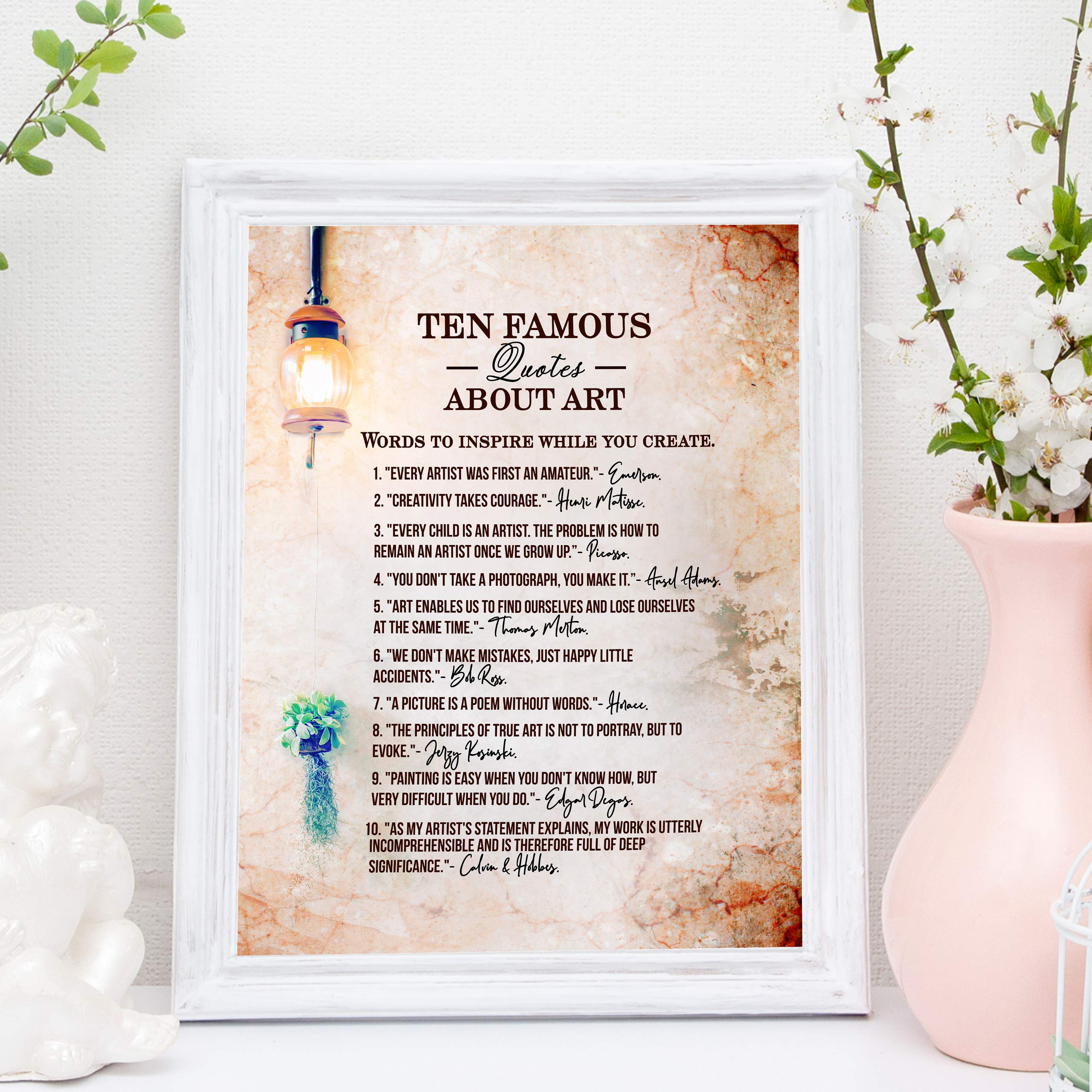 10 Famous Quotes About Art - Inspirational Artist Quote Wall Art Print | Distressed Parchment Replica | Home, Office, Classroom & Living Room Decor | Unframed 11x14 | Perfect for Gallery Walls, Study Spaces & Creative Work Areas