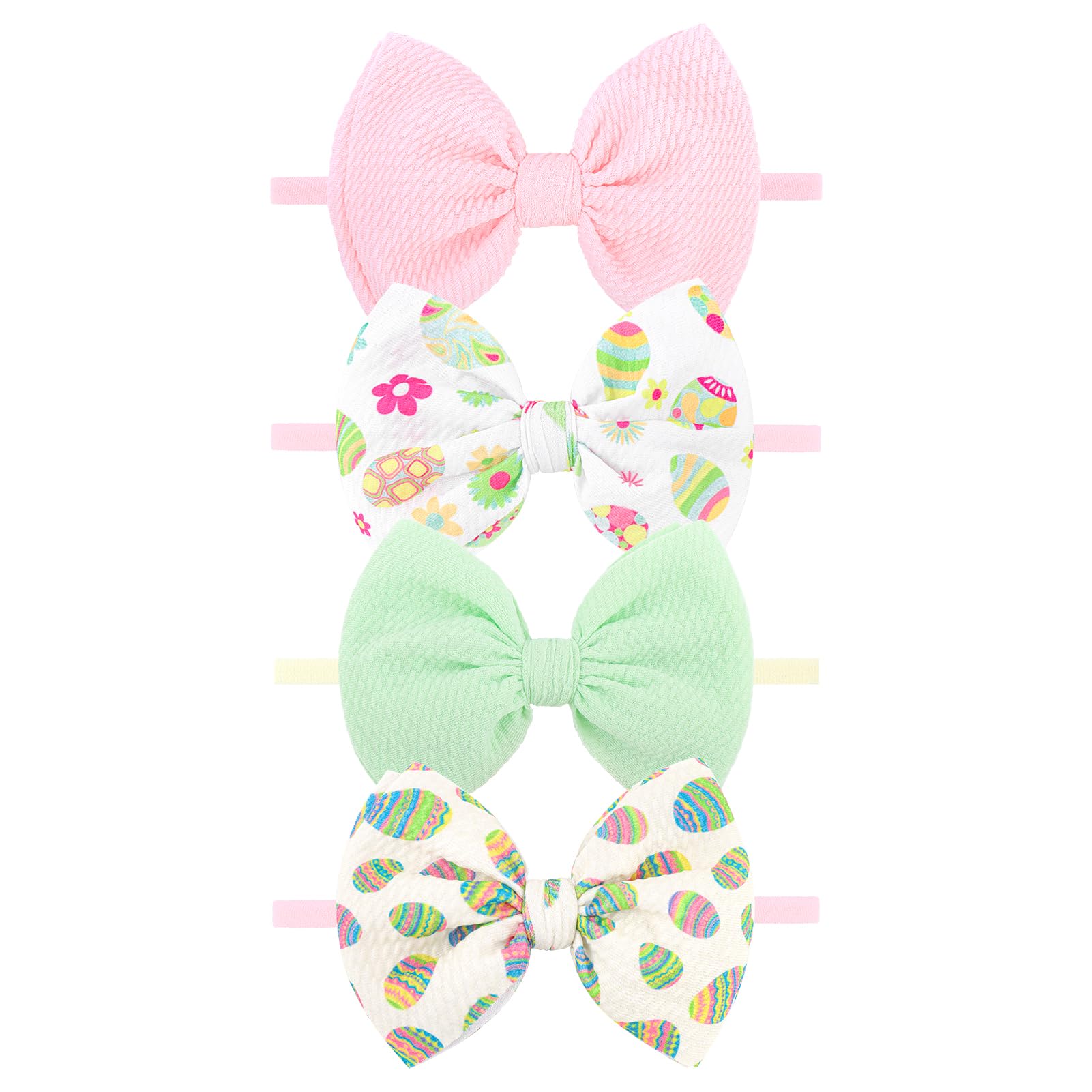 Easter Bunny Ears Headbands for Toddler Girls - 4 Pack Cute Rabbit Hair Bows with Egg Designs - Perfect Easter Gifts for Baby Girls & Infants - Great for Easter Egg Hunts, Church Services, and Spring Photoshoots