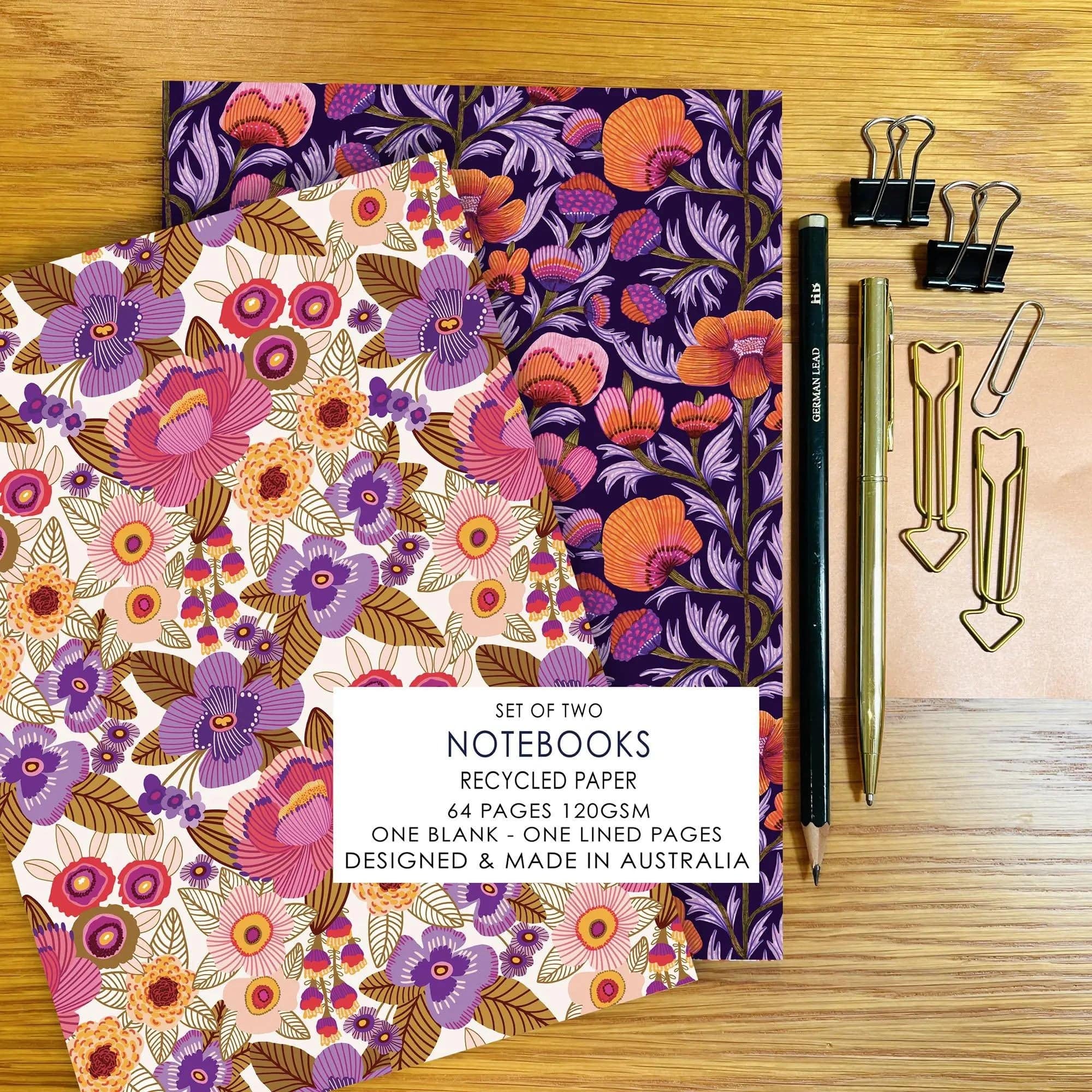 Viola Flowers A5 Notebook Set - 3 Pack Lined Journal for Writing, Note Taking, School & Office Use - Floral Design Hardcover Diary for Women & Girls - Perfect Gift Idea for Students & Professionals