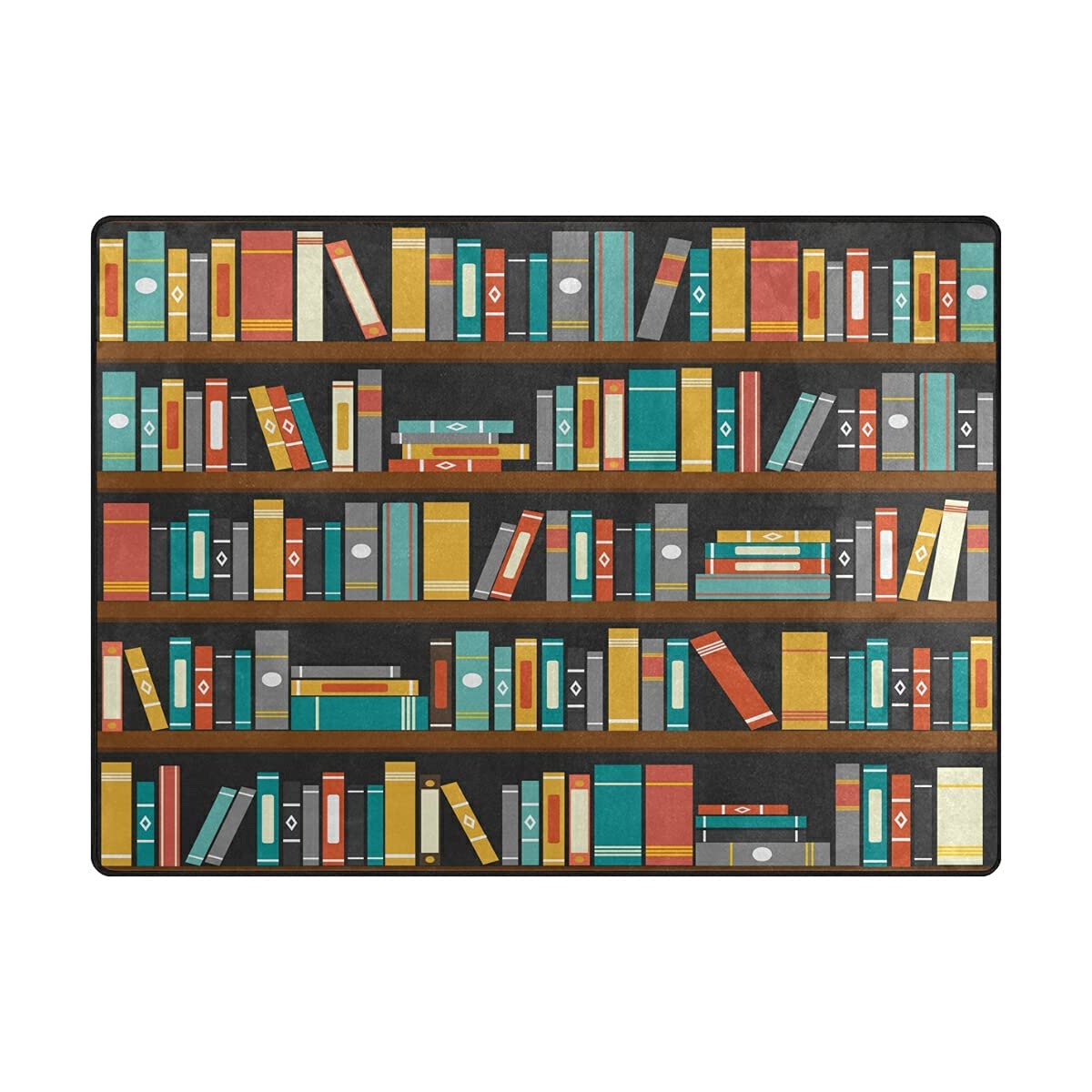 Vintage Library Bookshelf Bookworm Area Rug - 7'x5' Non-Slip Living Room & Bedroom Rug - Perfect for Home Office, Reading Nook & Cozy Spaces