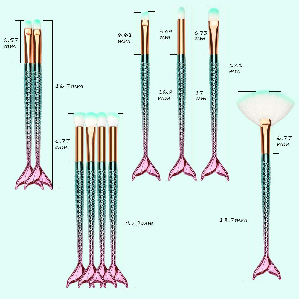 TYA GIRL 10-Piece Synthetic Fiber Makeup Brush Set - Eyeliner, Eyeshadow Blending & Fish Tail Brushes (Multicolor, Green) - Perfect for Professional Makeup Artists & Beginners