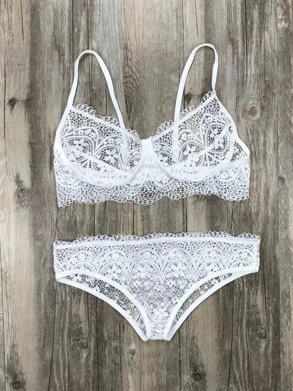 Sexy Eyelash Lace Lingerie Set - Women's Lace Underwear Bra & Panty Set - Perfect for Valentine's Day, Honeymoon & Romantic Nights