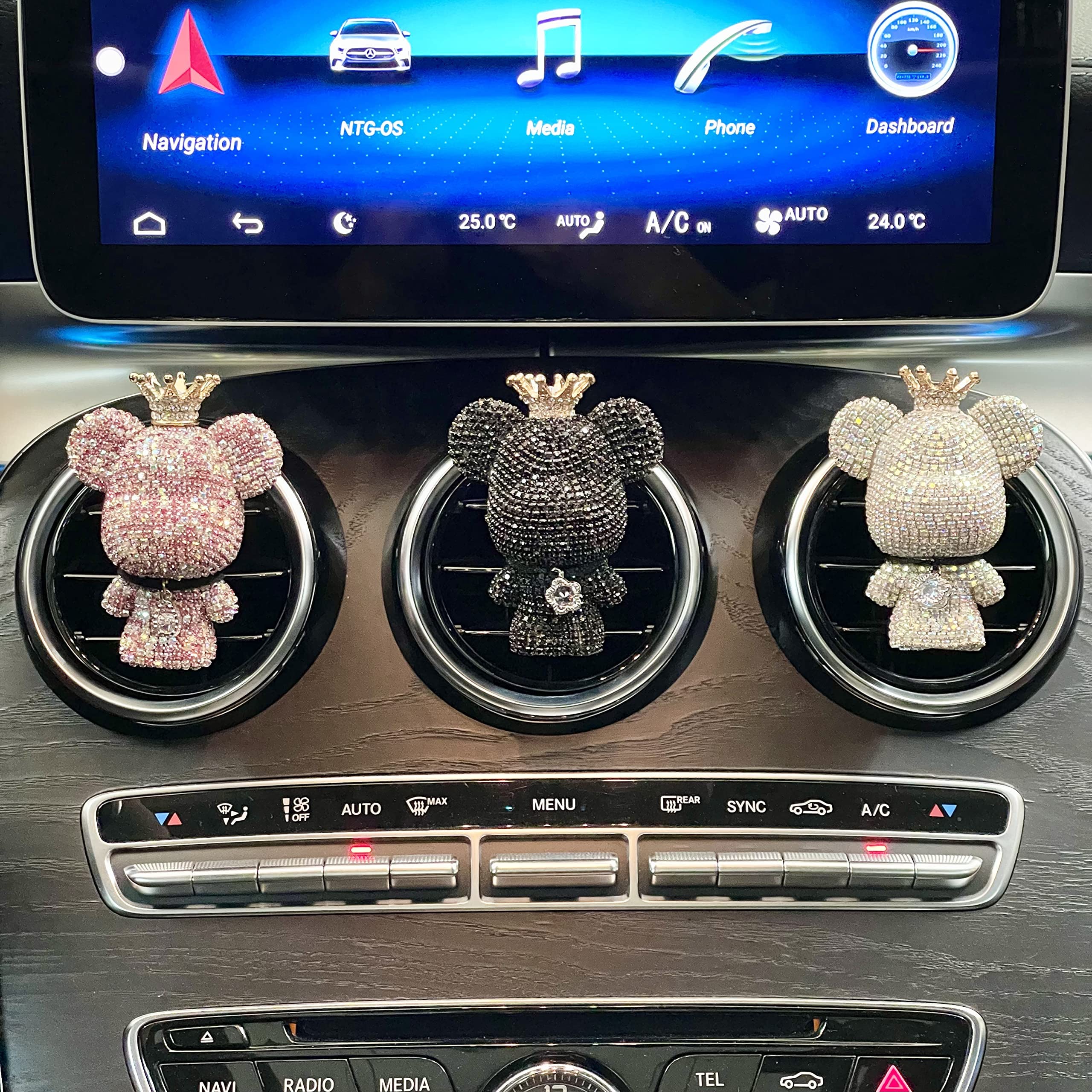 Sparkling Rhinestone Bear Car Air Freshener with Vent Clip - Crystal Bling Car Accessories for Women, Aesthetic Interior Decor (Silver) | Perfect for Gifts & Car Interior Styling