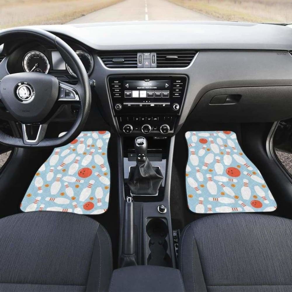 Premium Bowling Ball & Pins Car Mats - Non-Slip Floor Mats with Blue Black Background for Front & Back Seats - Perfect for Bowling Enthusiasts & Car Decor