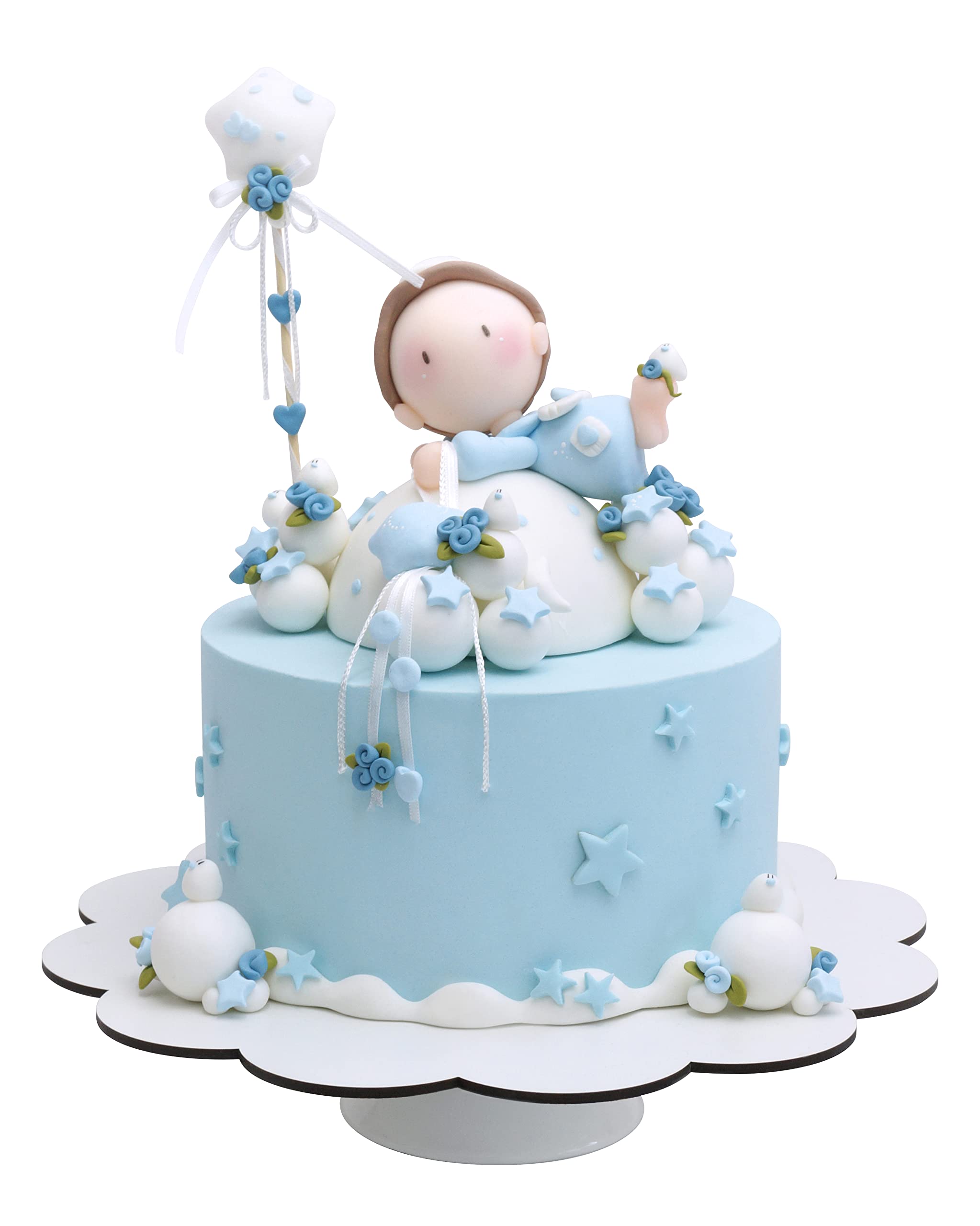 Handmade Clay Angel Cake Topper Set with Stars & Doves - 17-Piece Baptism, Baby Shower, Birthday & Christening Cake Decorations - Perfect for Wedding, Anniversary & Holiday Celebrations