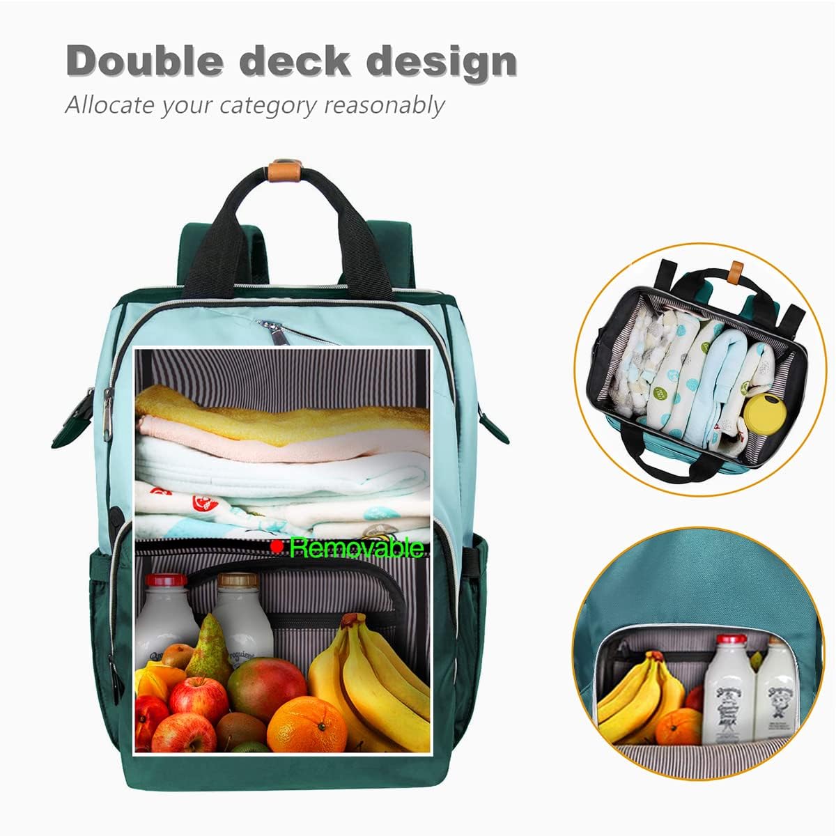 Hap Tim Large Baby Diaper Backpack for Boys & Girls - Double Compartment Diaper Bag with Insulated Pocket | Perfect Baby Shower Gift & Newborn Essentials | Ideal for Travel, Daycare & Outings (Green, 7340-GR)