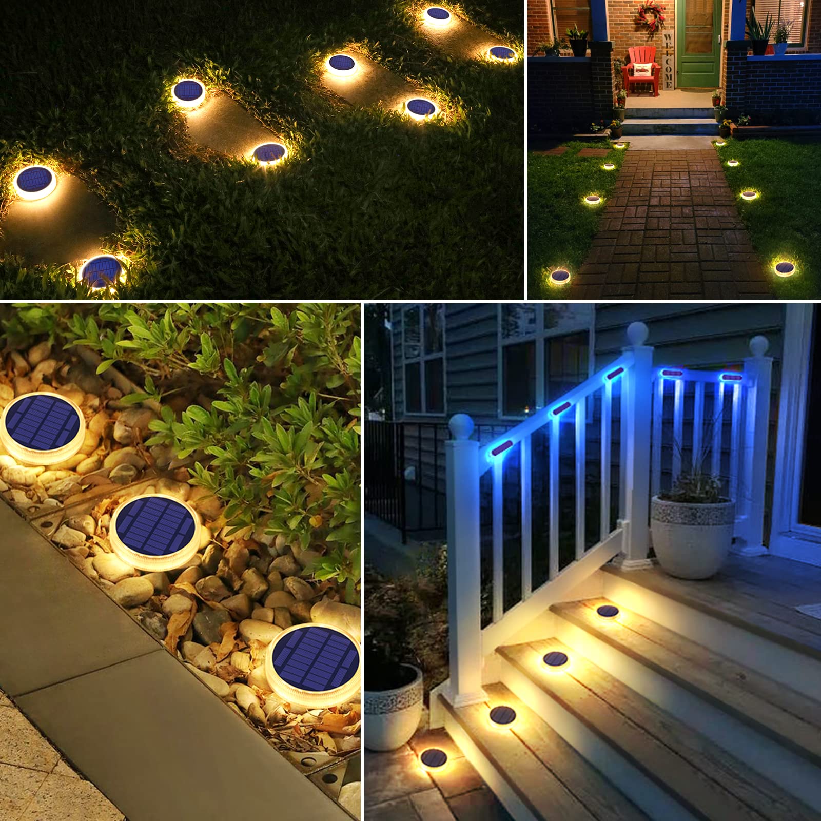 YiLaie Solar Step Lights Outdoor Waterproof LED - 4 Pack Warm White Solar Stair Lights for Deck, Yard, Pathway - Perfect for Nighttime Safety & Garden Decoration