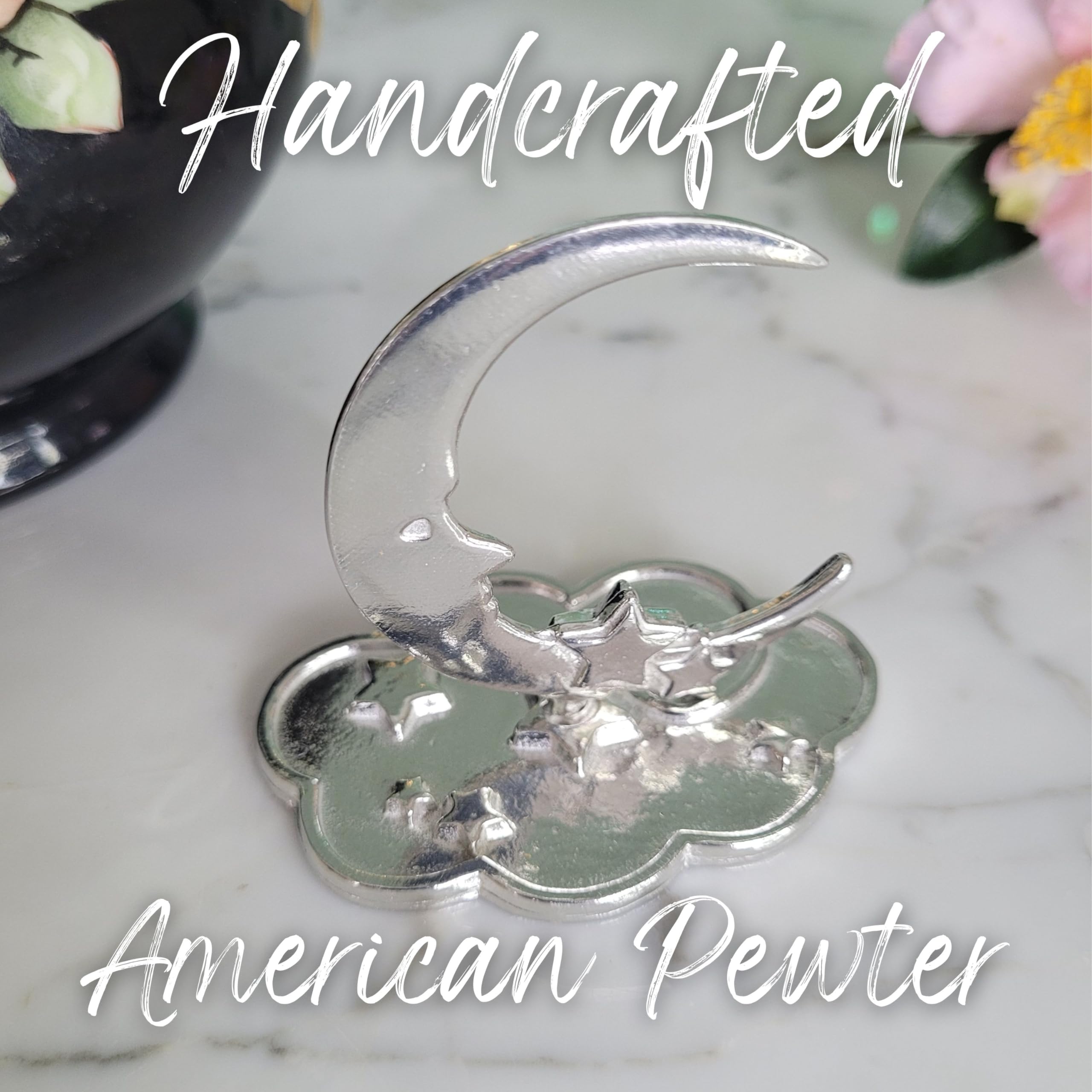 Celestial Pewter Moon & Stars Ring Holder - USA Handcrafted Gift for Jewelry Storage