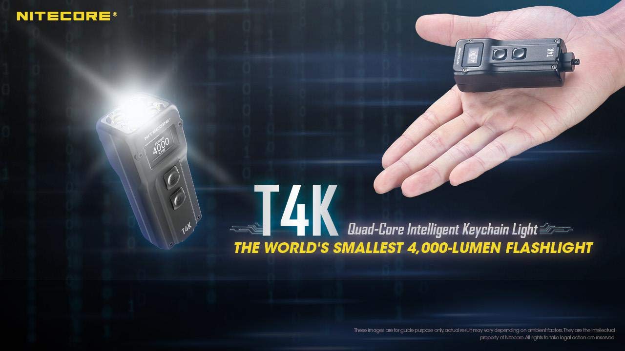 Nitecore T4K 4000 Lumen USB-C Rechargeable Keychain Flashlight & Tiki Mini Keychain Light Combo with Free Eco-Sensa USB-C Cable - Ultra Bright EDC Flashlight for Camping, Hiking, Emergency, and Everyday Carry