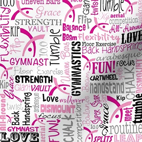 Gymnastics Pink Gymnast Printed Satin Fabric - Fat Quarter for Sewing, Lining, Apparel, Fashion, Blankets & Home Decor - Perfect for Dance Costumes, Quilting & DIY Crafts