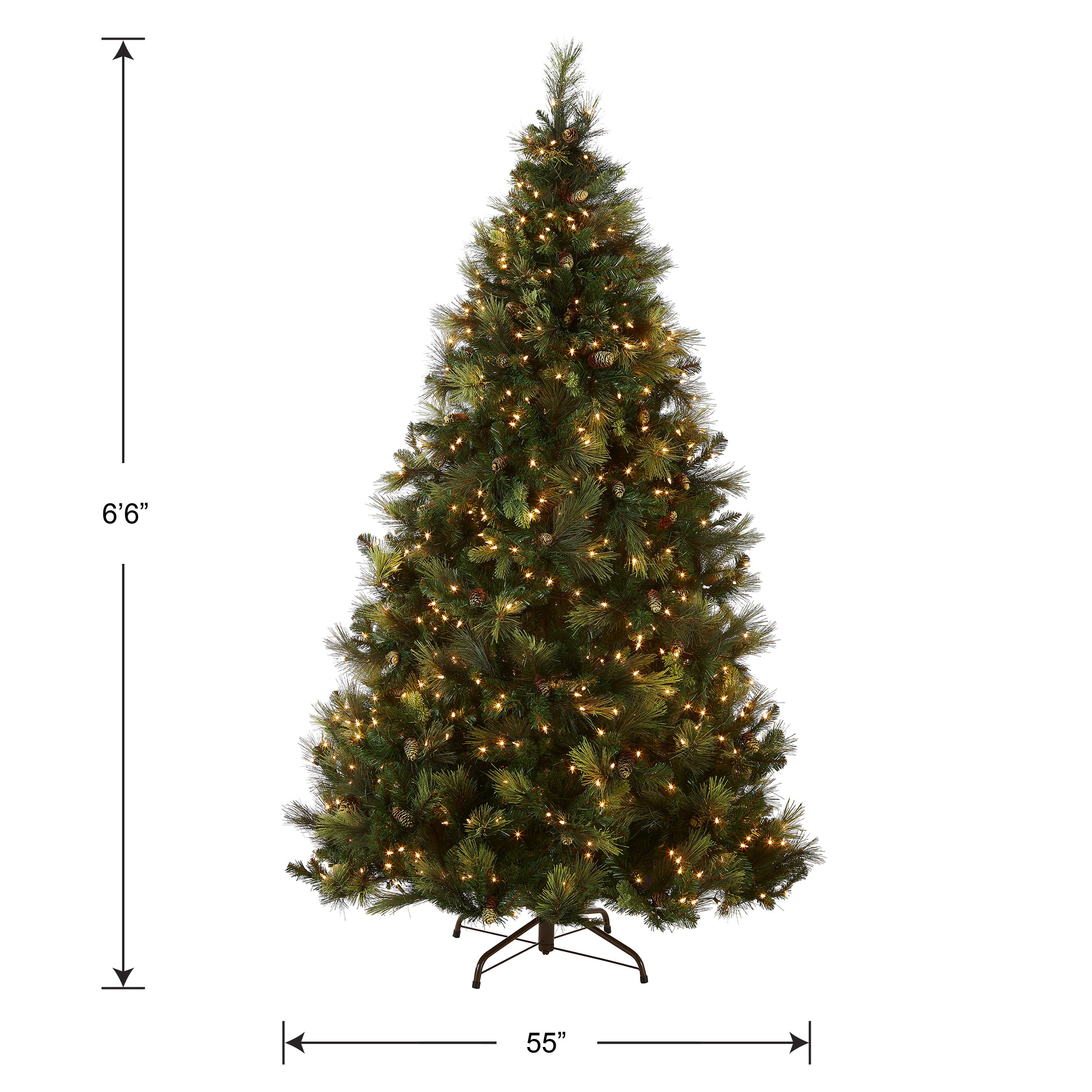 6.5 ft Pre-Lit Artificial Carolina Pine Christmas Tree with 300 Clear LED Lights - Perfect for Indoor Holiday Decor, Living Room, Office & Festive Parties
