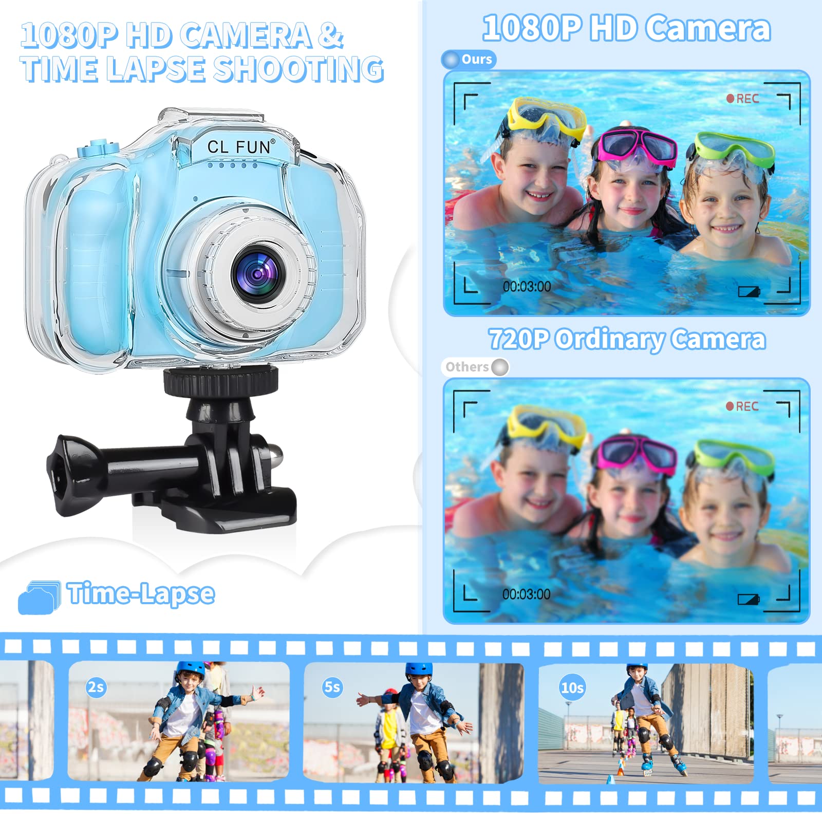 Waterproof Kids Camera for 5-10 Year Old Girls - Underwater Video Recorder with 32GB SD Card - Perfect Christmas & Birthday Gift (Pink) - Great for Pool Parties, Beach Vacations & Outdoor Adventures