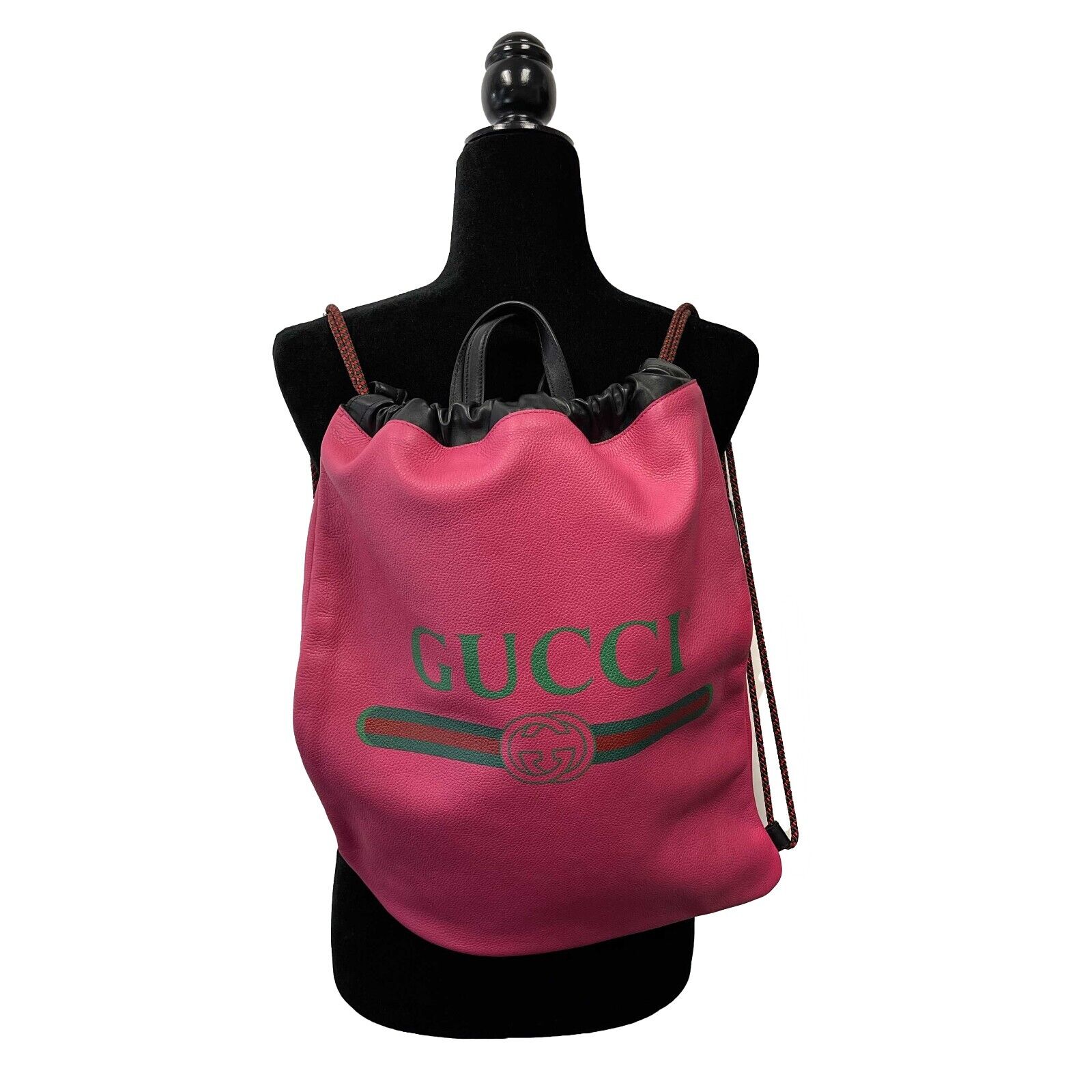 Gucci Pink Logo Drawstring Backpack with Top Handle - Stylish Designer Backpack for Women, Travel, School & Everyday Use