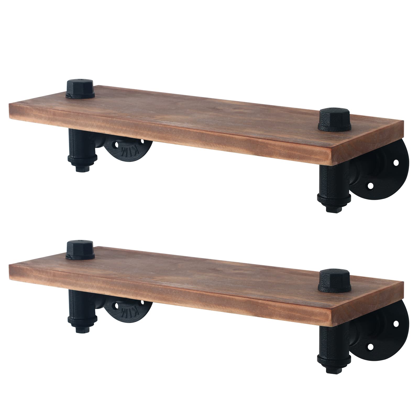 HouseAid Industrial Pipe Floating Shelves - Rustic Farmhouse Wall Mounted Shelf Set (2 Pack) - Matte Black Metal Pipe Shelves for Living Room, Bedroom, Bathroom & Kitchen Storage - Perfect for Displaying Books, Plants & Home Decor
