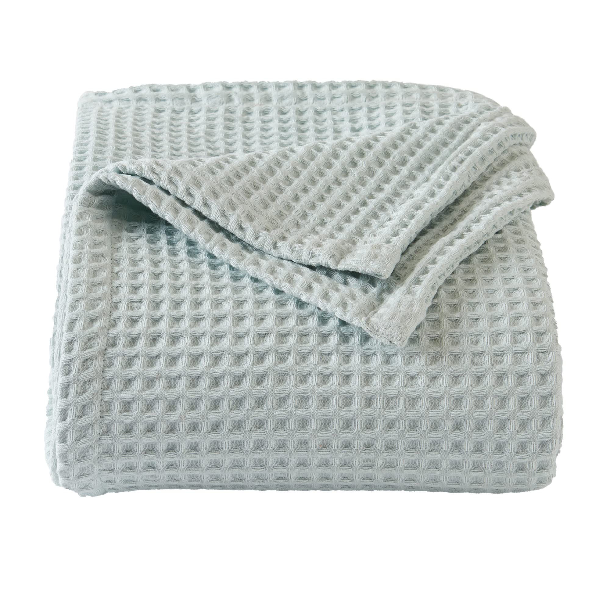 100% Cotton Waffle Weave Blanket - Ultra Soft & Breathable All Season Bedding | King Size Lightweight Throw for Bed, Sofa & Travel | Brielle Collection in Icy Blue | Perfect for Cozy Nights, Guest Rooms & Layering