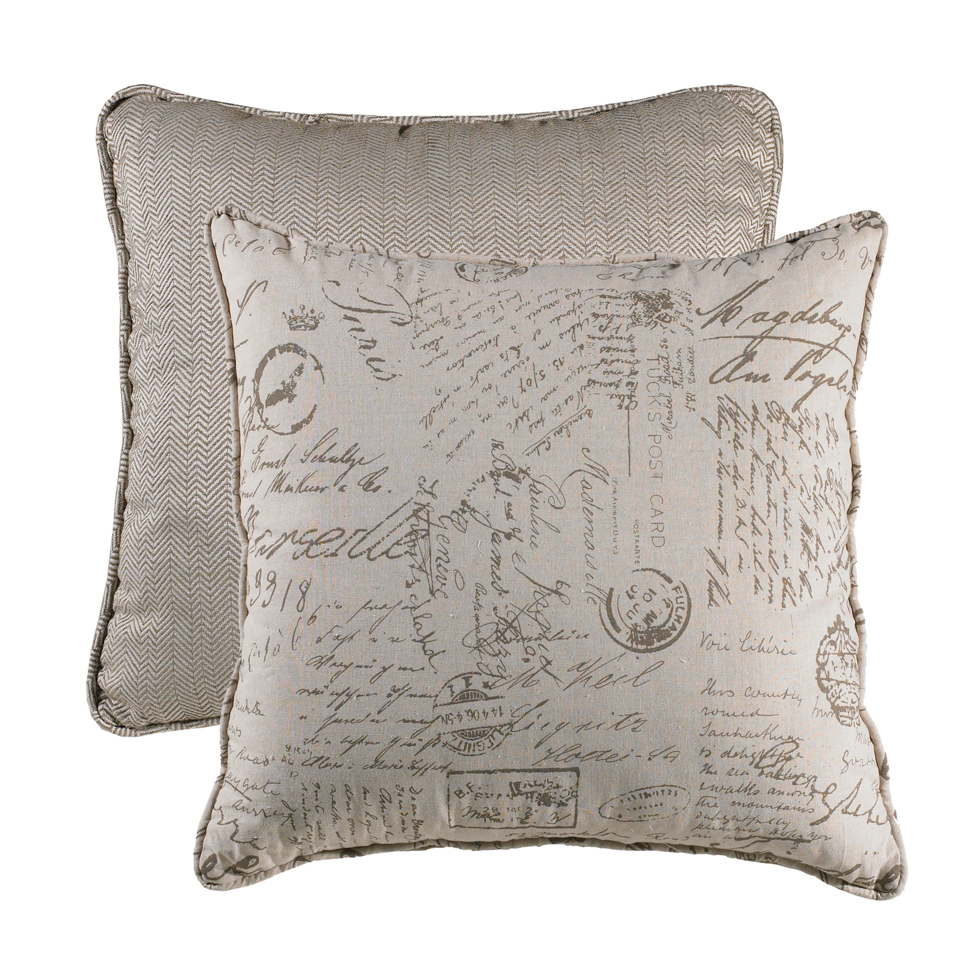 Fairfield Printed Script Linen Euro Sham Pillow Cover - 26x26 Inch Decorative Bedding for Home Decor, Perfect for Master Bedroom, Guest Room & Hotel Styling