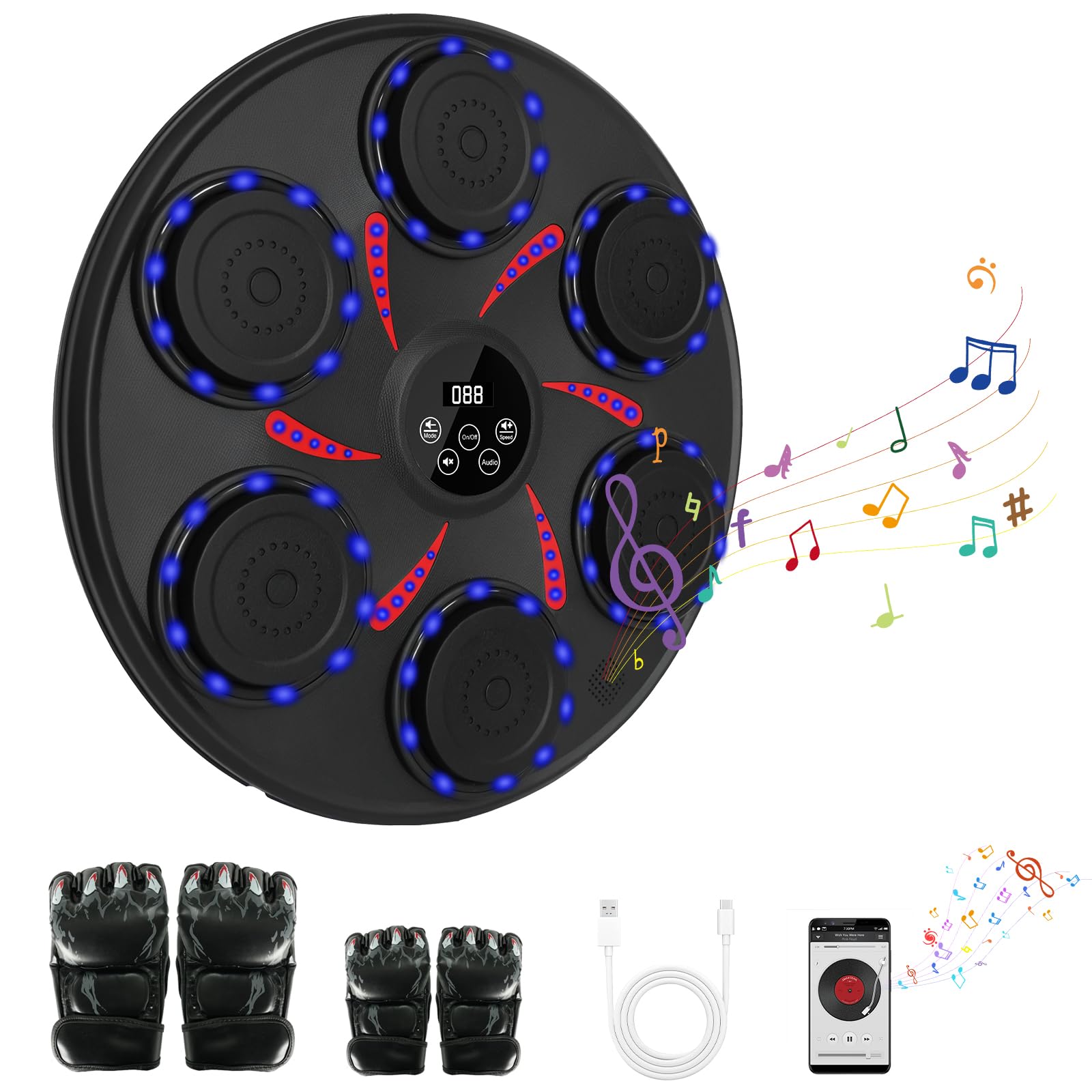 2025 Smart Bluetooth Music Boxing Machine for Adults & Kids - Includes 2 Pairs Boxing Gloves - Home Gym, Office & Indoor Fitness Equipment - Perfect for Stress Relief, Cardio Workouts & Family Fun