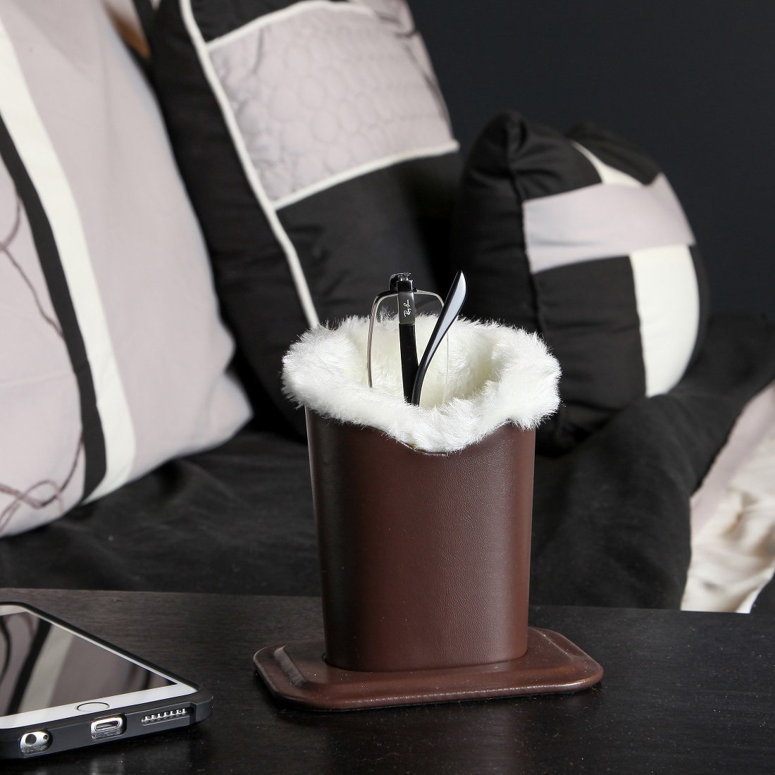 Home-X Soft Plush Lined Eyeglass Holder Case - Protective Glasses Storage for Travel, Office & Nightstand Organization