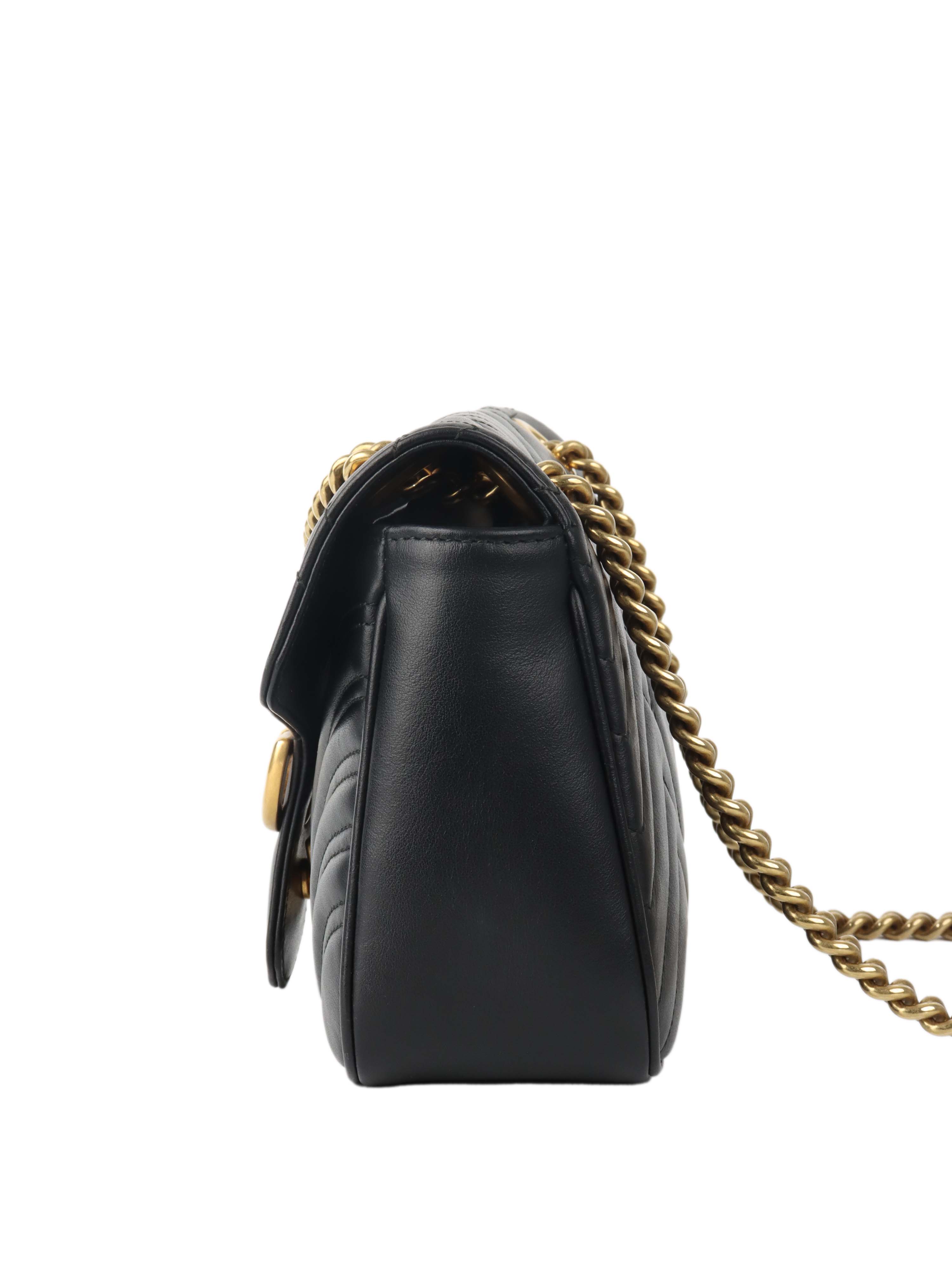 Gucci Black Small Marmont Shoulder Bag for Women - Luxury Leather Crossbody Purse with Chain Strap, Perfect for Date Night & Evening Events