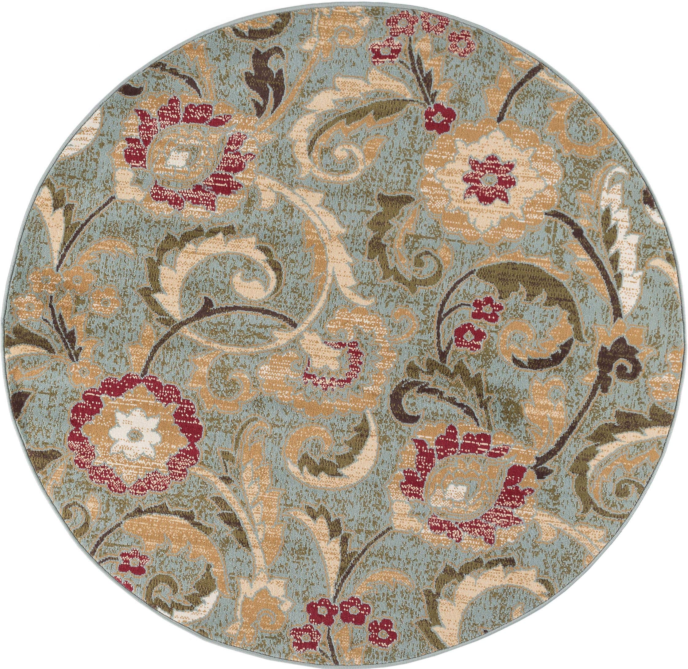 Tayse Wichita Blue 8-Foot Round Area Rug - Transitional Floral Design for Living Room, Bedroom & Dining Room - Perfect for Home Decor, Family Gatherings & Cozy Spaces
