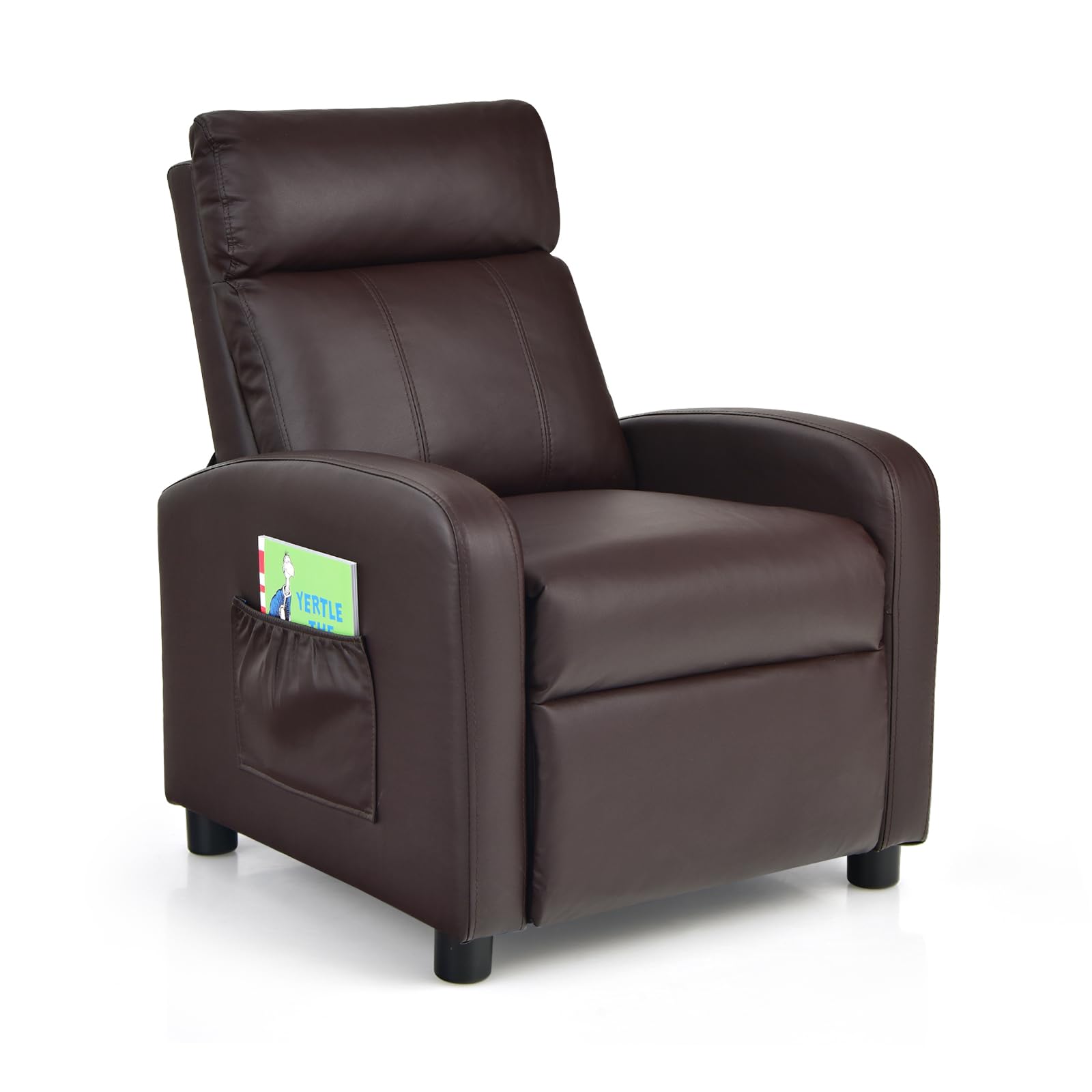 HONEY JOY Kids Recliner Chair - Adjustable PU Leather Lounge Chair with Side Pockets, Footrest & Headrest - Soft Padded Recliner Sofa for Playroom, Bedroom or Living Room - Easy to Clean - Perfect Gift for Boys & Girls (Coffee Brown) - Great for Reading, Watching TV or Relaxing