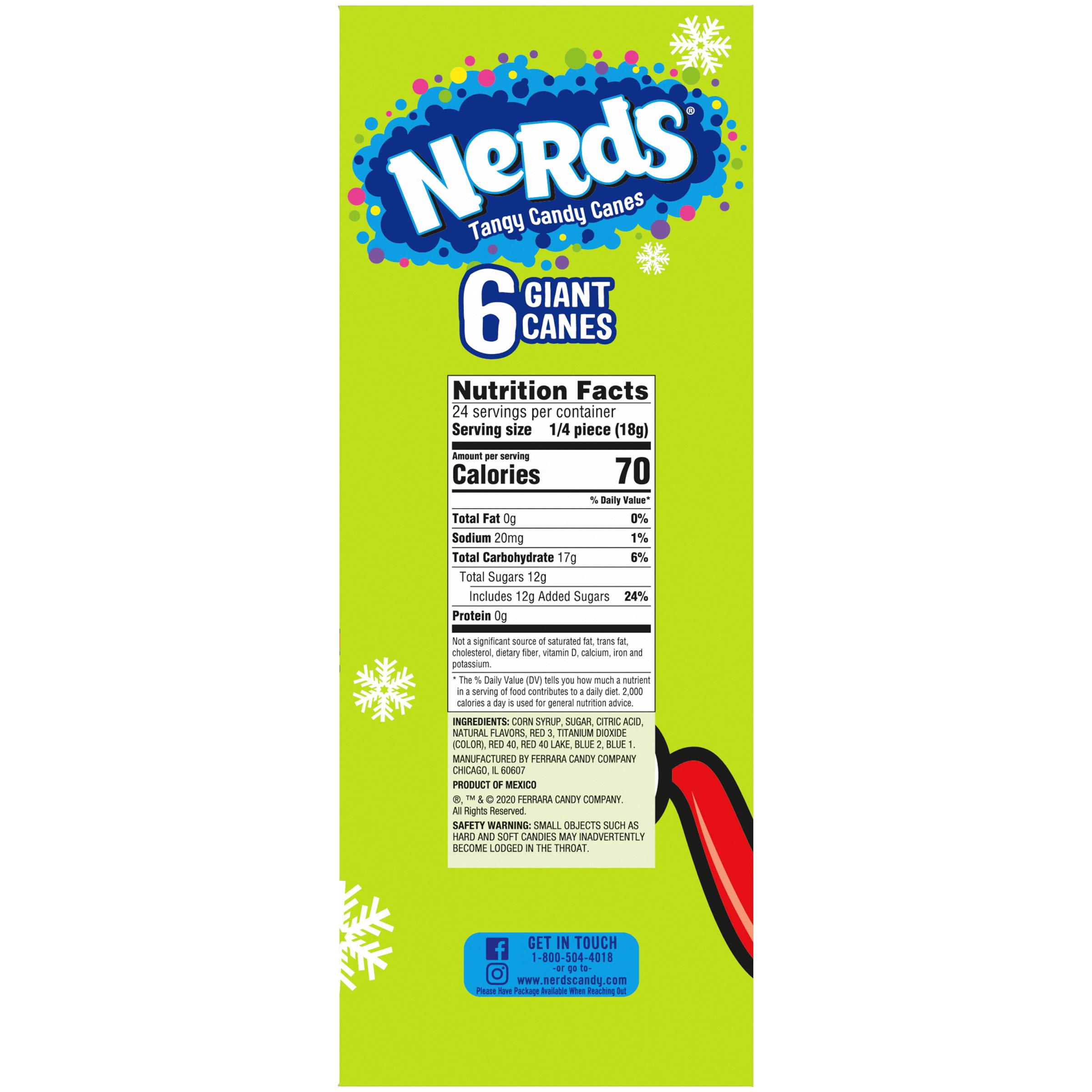 Nerds Giant Holiday Candy Canes - Pack of 6 Large Festive Peppermint Candy Sticks | Perfect for Christmas Stockings, Party Favors & Holiday Decorations