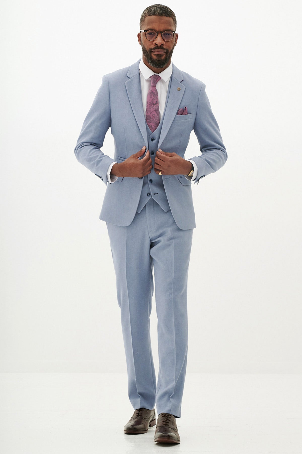 HM5 Sky Blue Three Piece Suit for Men - Formal Business Attire & Wedding Outfit - Premium Slim Fit Suit Set for Office, Interviews & Special Occasions