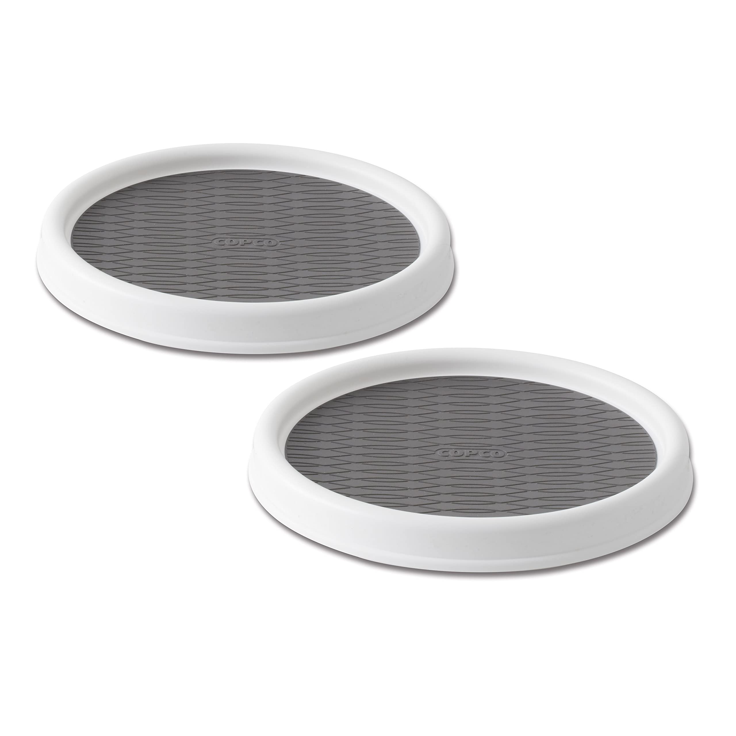 Copco 9-Inch Non-Slip Lazy Susan Turntable for Pantry & Kitchen Cabinet - 2-Pack White & Gray Spinning Organizer - Perfect for Spices, Condiments & Storage Organization