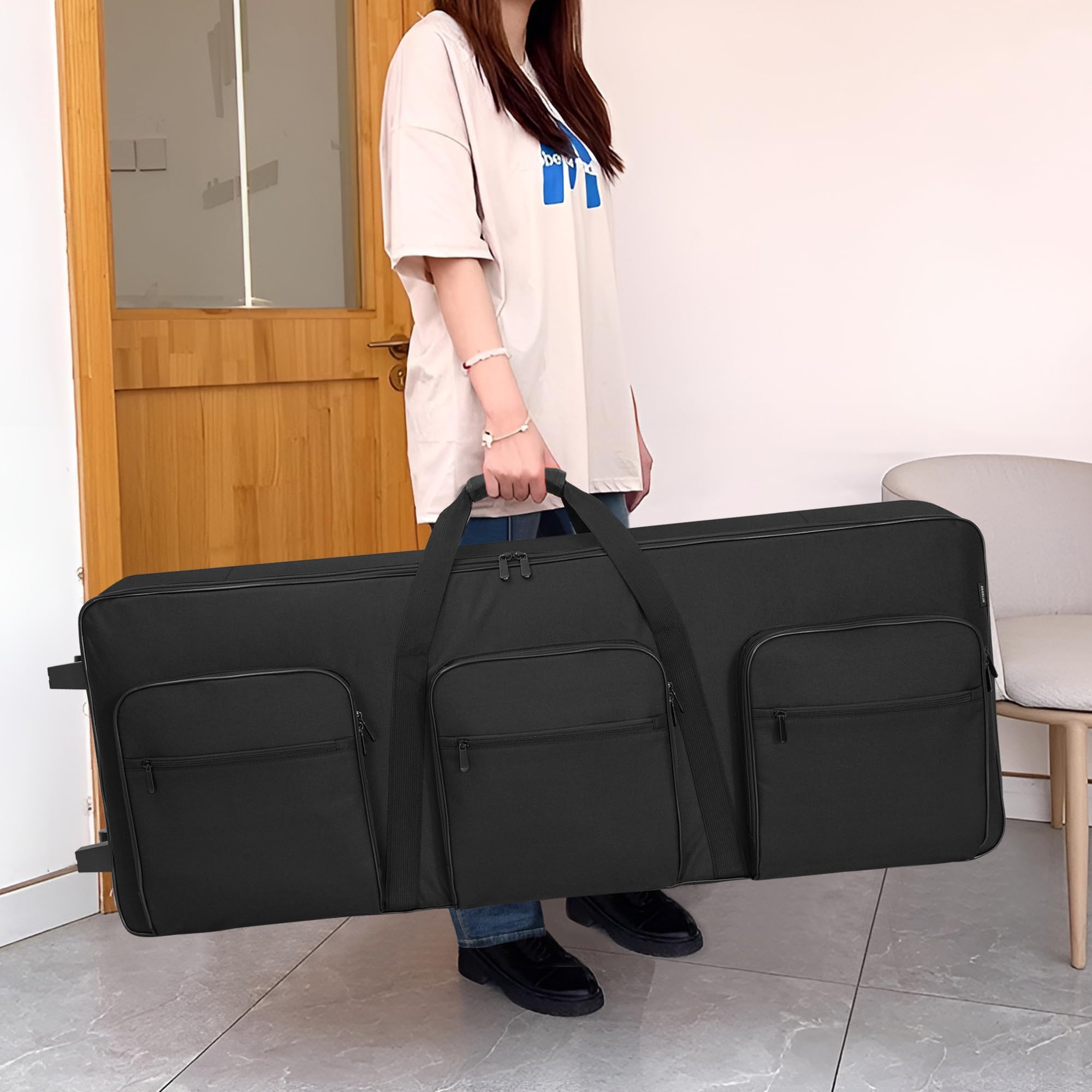 AKOZLIN 61-Key Portable Electric Piano Keyboard Gig Bag with Wheels & Adjustable Straps - Waterproof Travel Case for 61-Note Digital Piano, Synthesizer & Accessories - Perfect for Music Lessons, Gig Performances & Studio Sessions