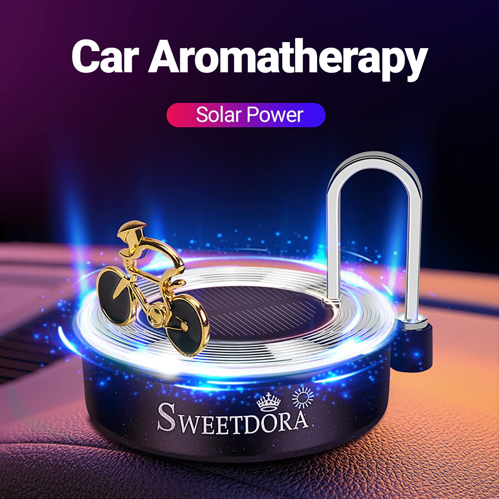 Solar Powered Rotating Car Air Freshener & Essential Oil Diffuser - Alloy Bicycle Model Car Decor, Interior Aromatherapy Accessories for Home & Office Use (Red) | Perfect for Car, Desk & Gift Giving
