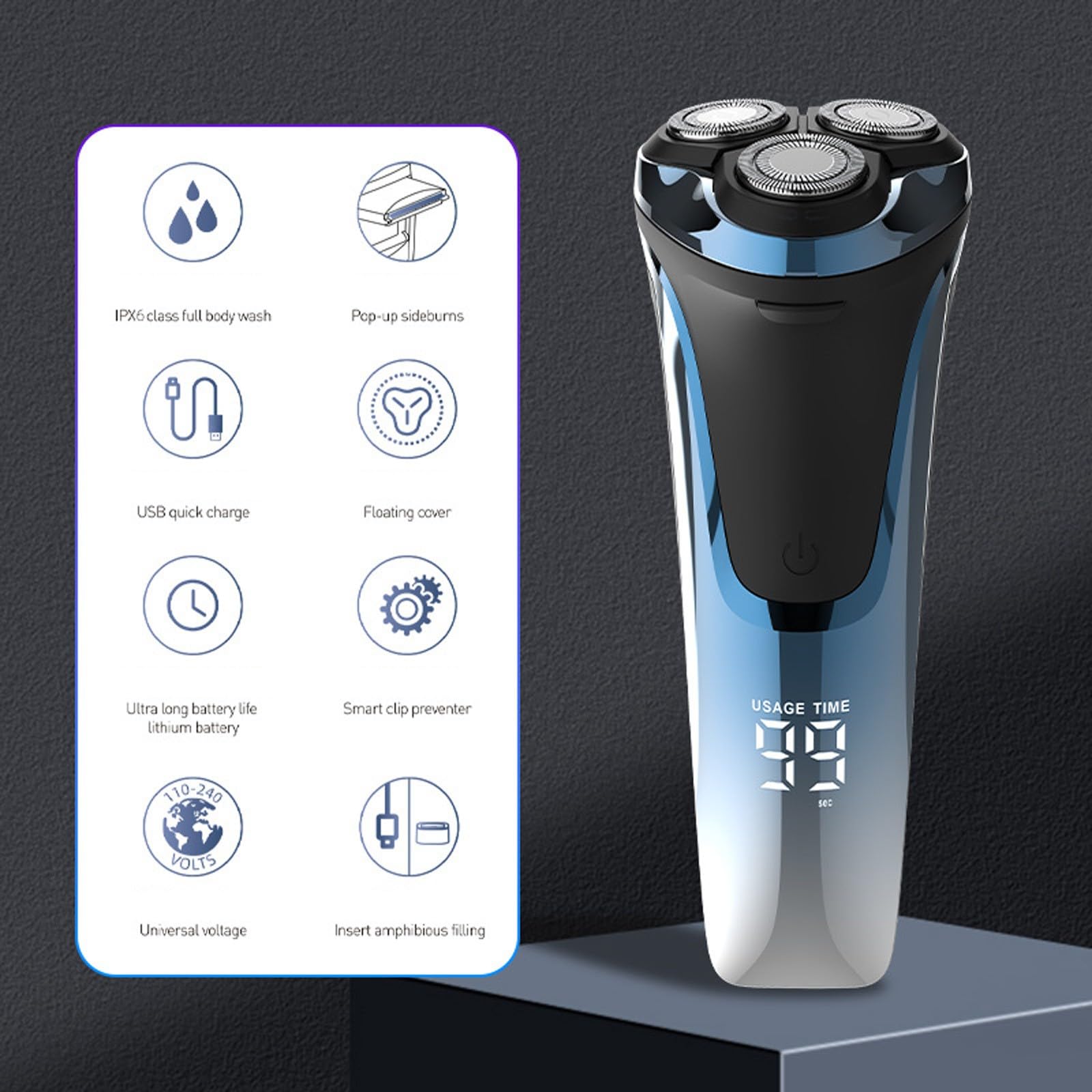 2025 Premium Electric Razor for Men - Rechargeable 4D Floating Head Shaver with Wet/Dry Use | Smooth Facial Shaving | Portable Travel Design (Khaki) | Perfect for Home, Gym & Business Trips