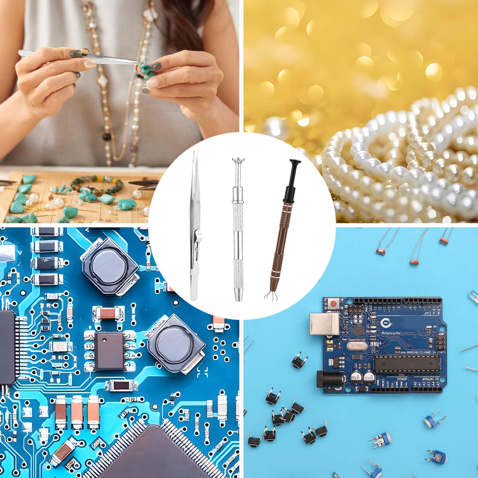 3pcs Piercing Ball Pick Up Tool Set - Stainless Steel Septum Ball Screw On Tool with Tweezers & Jewelry Holder - Professional Piercing Assistant for Nose Rings, Septum Jewelry & Body Piercing Maintenance (Brown & Silver) - Perfect for Piercing Studios, Jewelry Making & DIY Body Jewelry Care