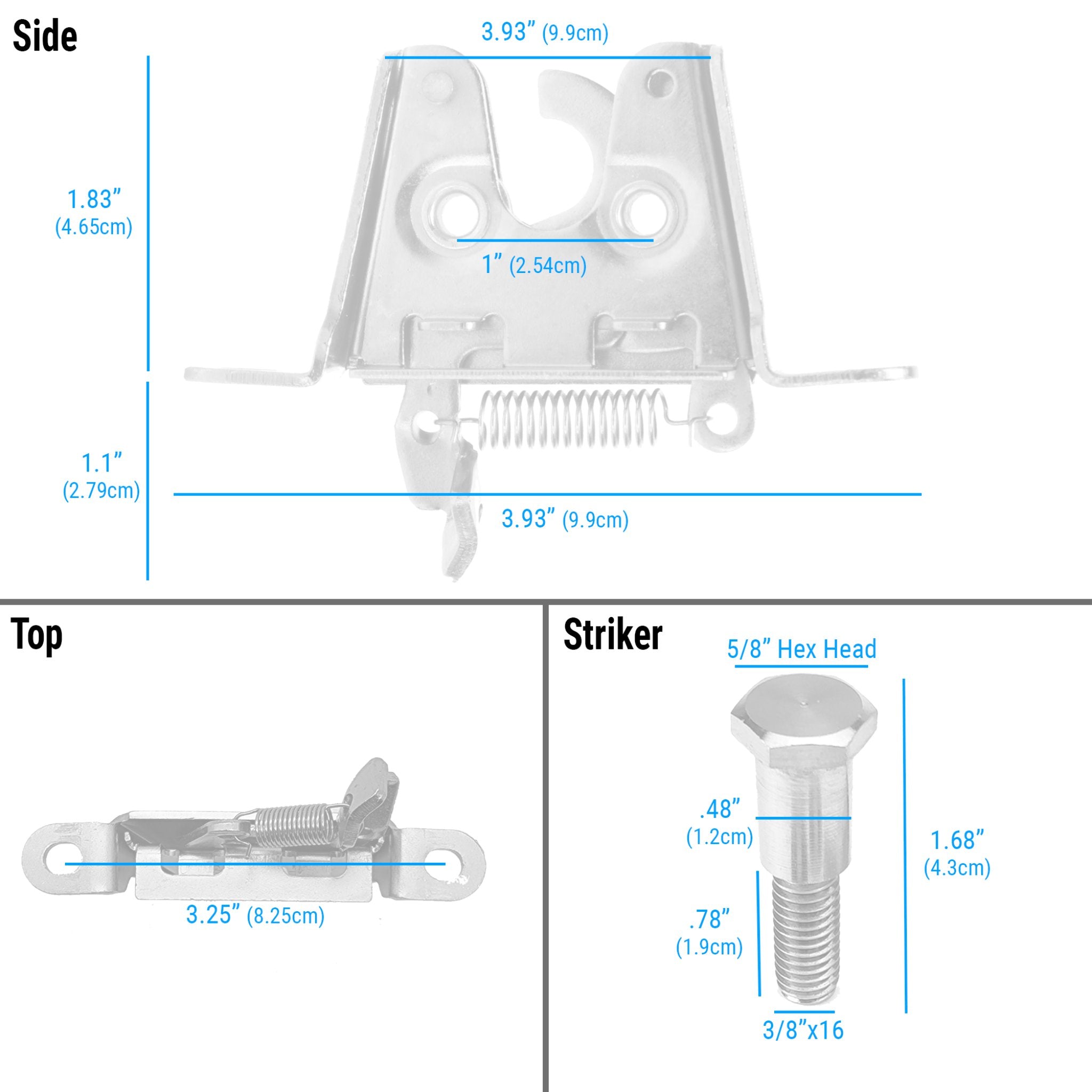 1905 Cadillac Model E Heavy Duty Large Slimline Bear Claw Trunk & Hood Latch Upgrade Kit - Durable Replacement for Classic Car Restoration & Show Vehicles