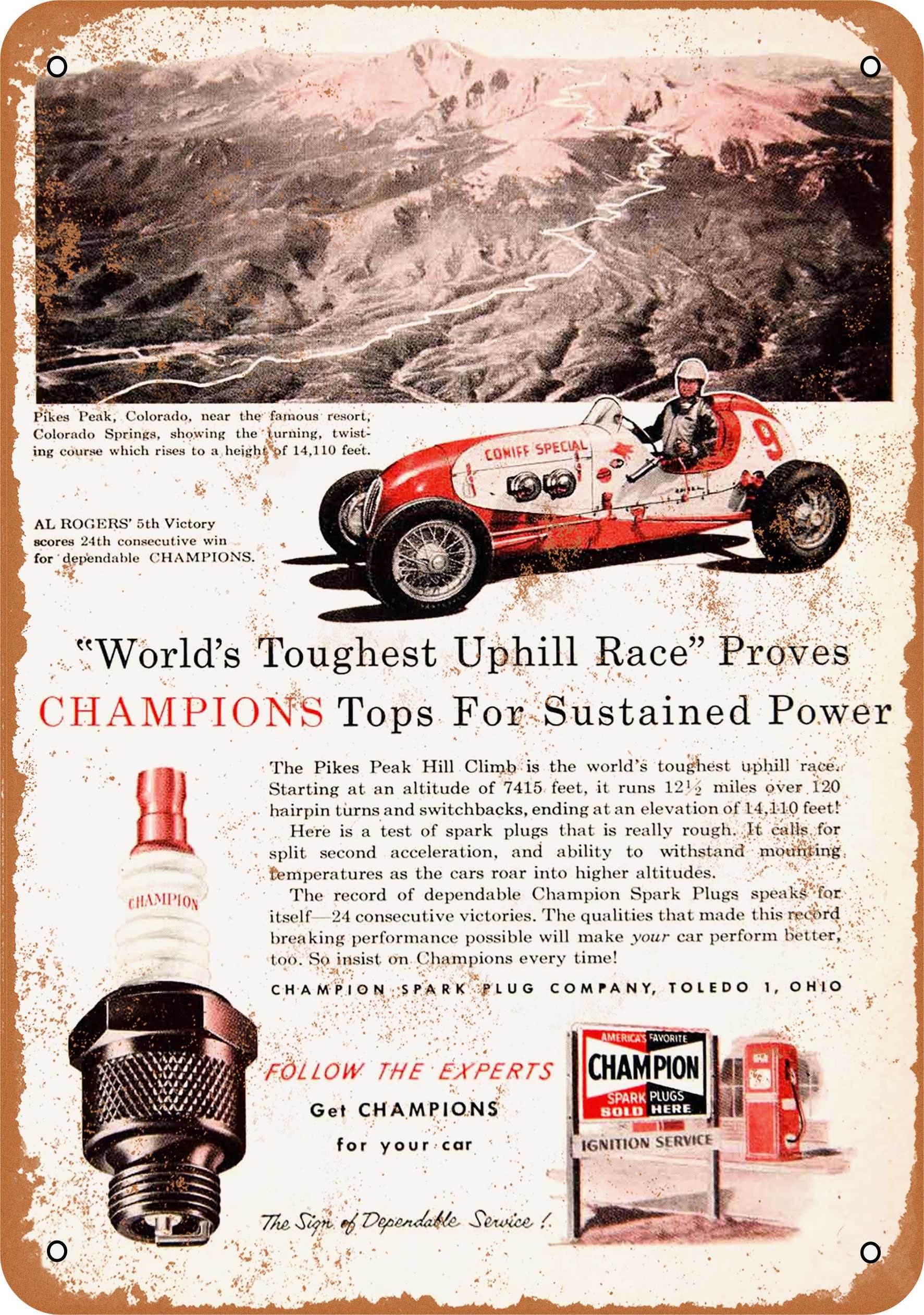 Vintage 1951 Pikes Peak & Spark Plugs Metal Sign - 10