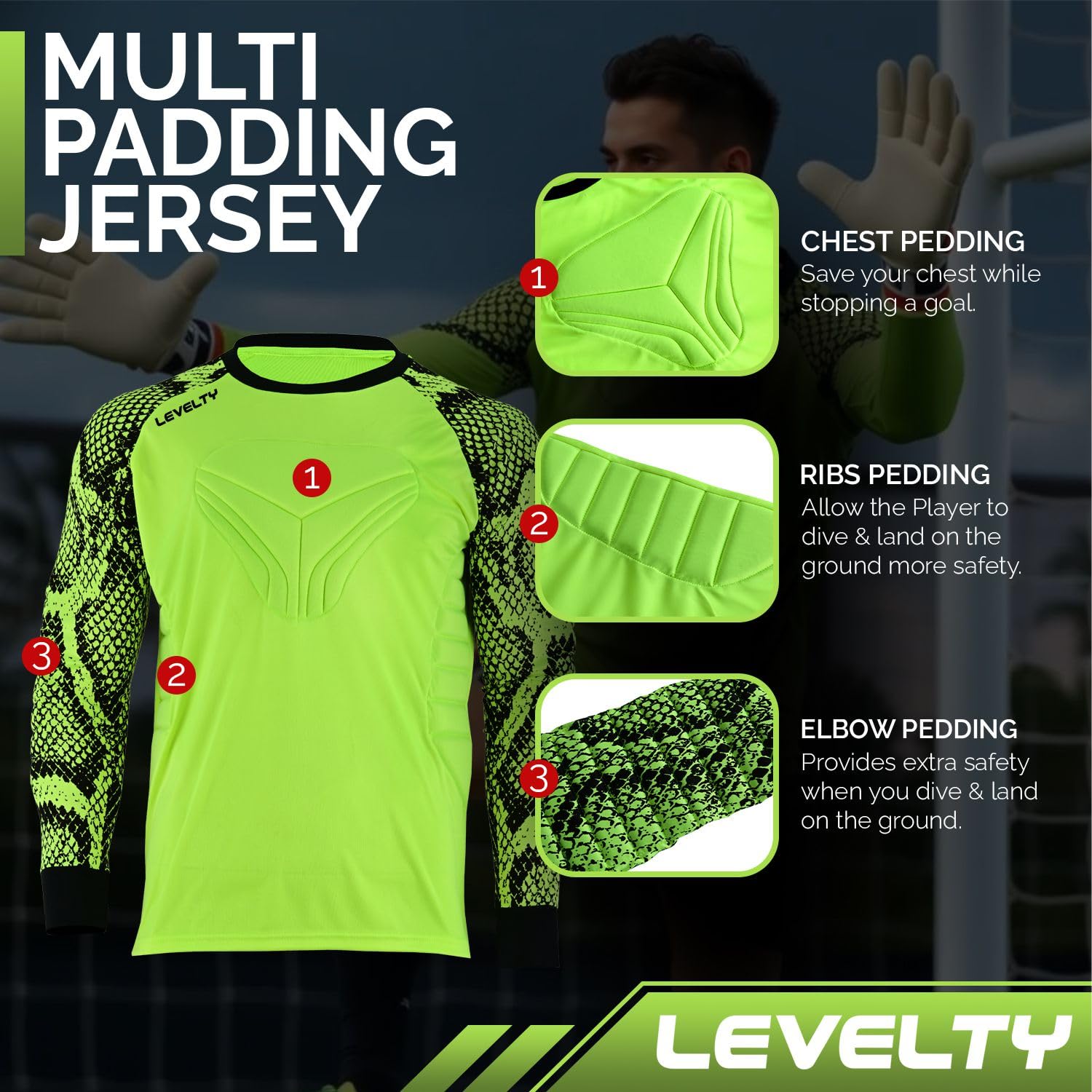 Premium Multi-Padded Goalkeeper Jersey for Adults & Kids - Long Sleeve Breathable Football Shirt for Soccer Goalies - Perfect for Training, Matches, and Professional Games