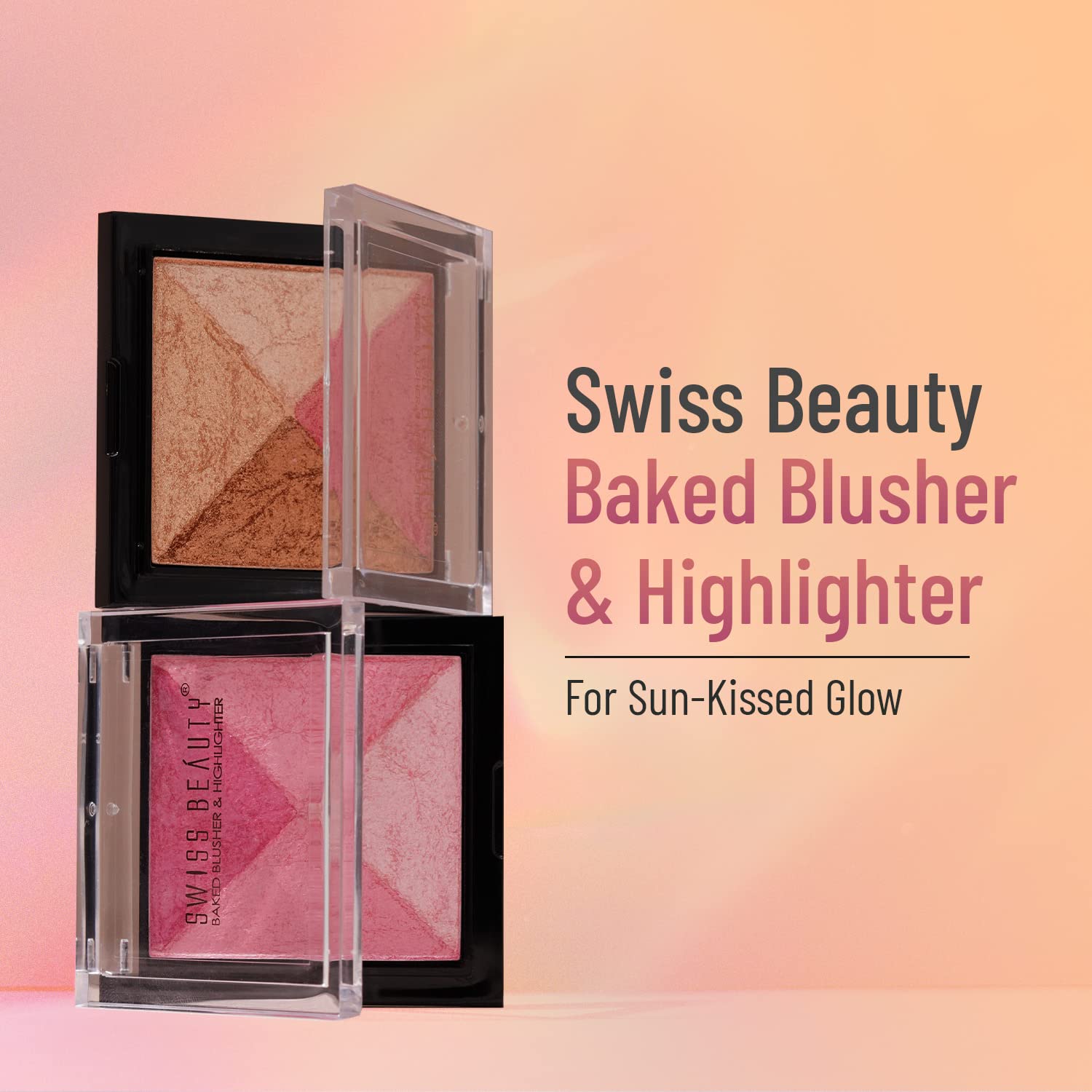 Swiss Beauty Mini Baked Shimmer Blusher & Highlighter Palette - 2 Multicolor Shades, 7g | Face Makeup for Cheeks & Contouring | Perfect for Everyday Glow & Special Occasions