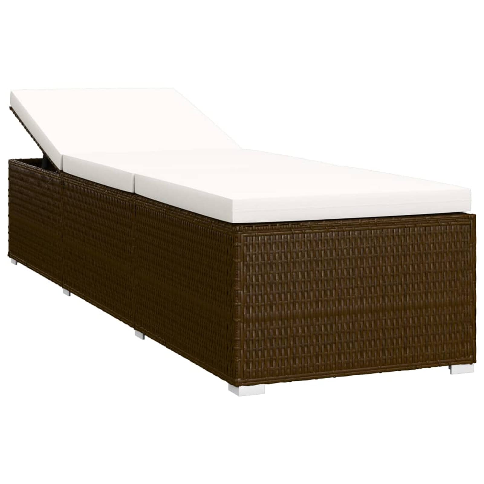 **Brown Poly Rattan Sun Lounger with Cushions - Outdoor Patio Furniture Set for Poolside, Garden, and Backyard Relaxation**