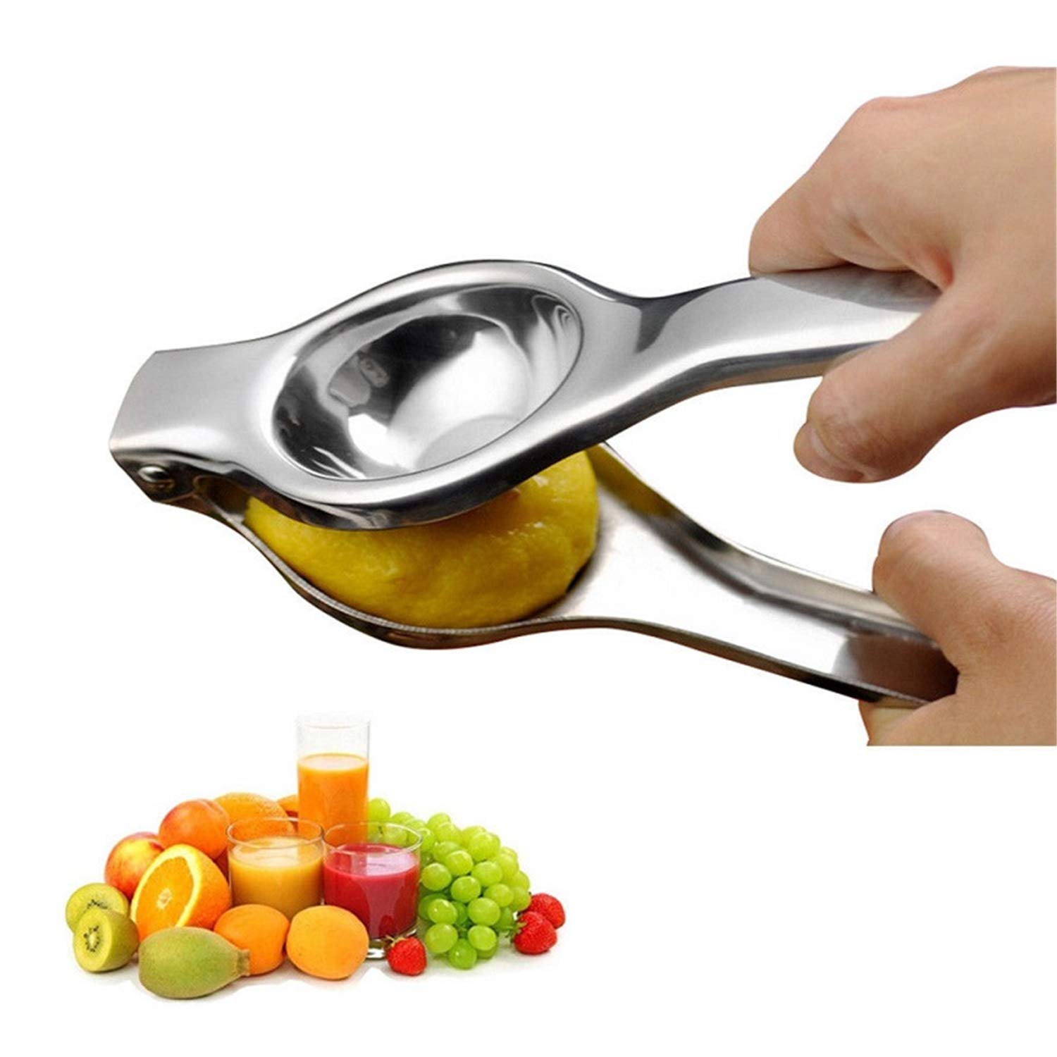Stainless Steel Manual Lemon Juicer & Citrus Press - Handheld Lime Squeezer for More Fruit Juice Extraction - Perfect for Cocktails, Baking & Healthy Drinks (Silver)